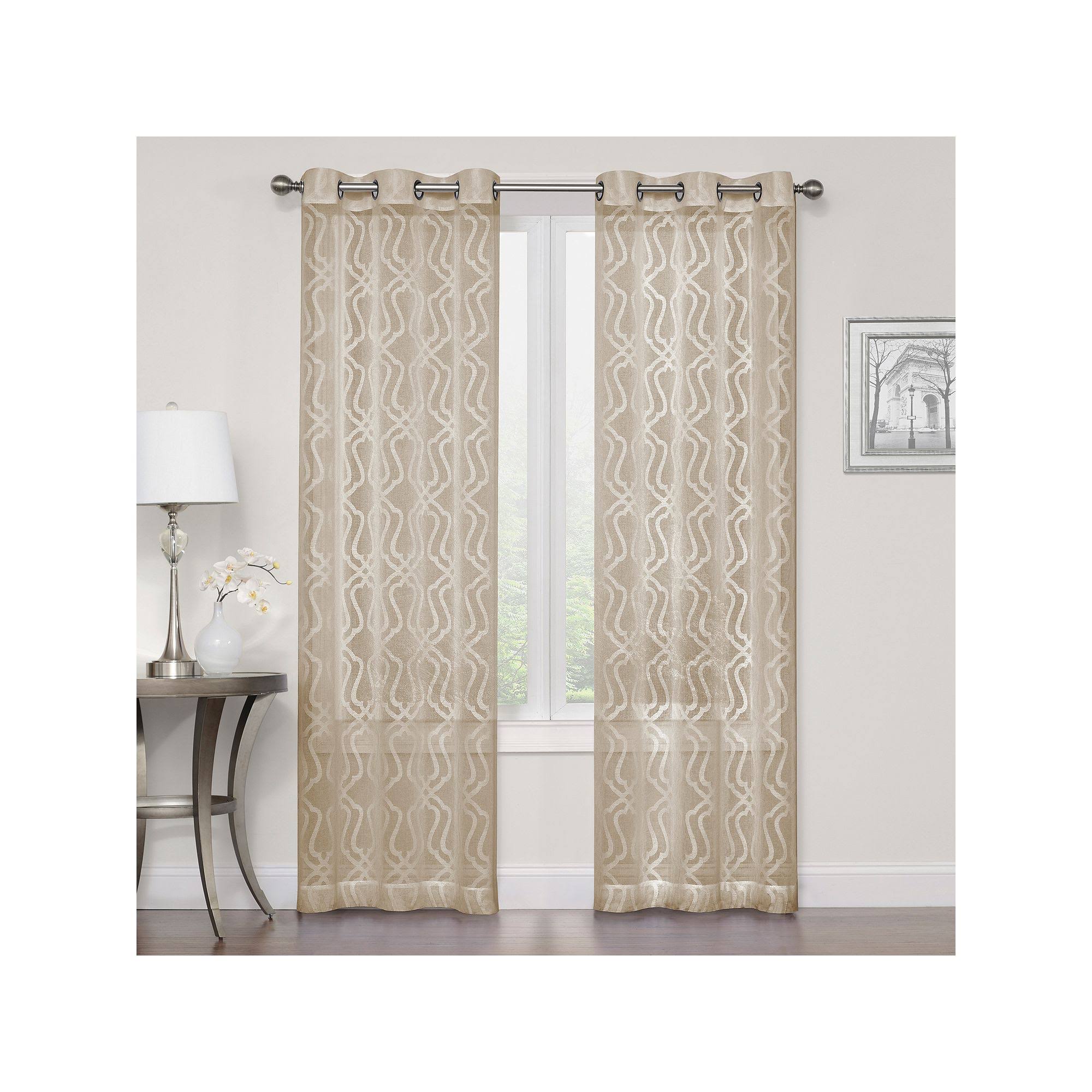 Sonoma Goods for Life 2-Pack Asbury Clipped Sheer Window Curtains, Beig/Green, 38X84