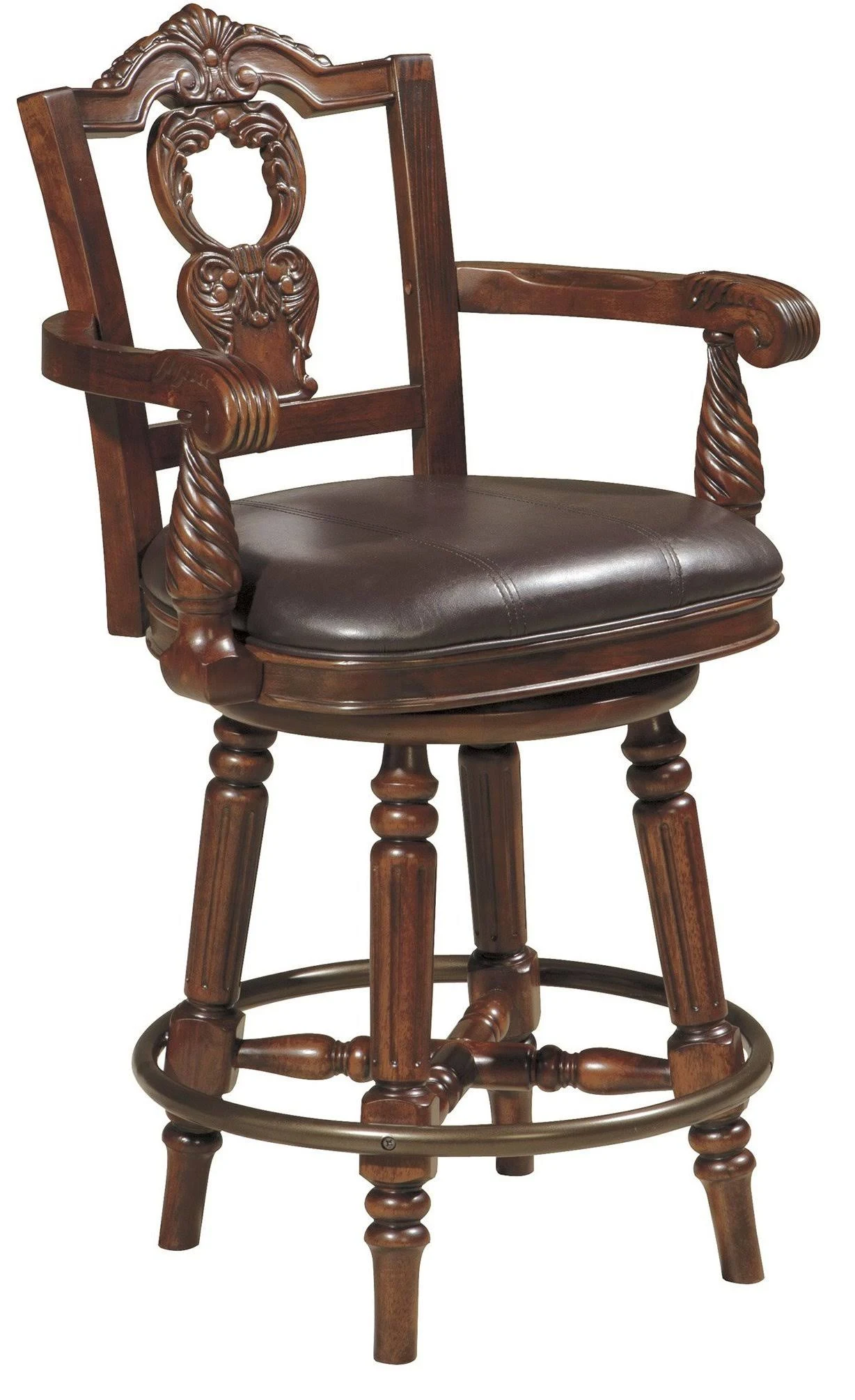 Ashley North Shore Dark Brown Upholstered Swivel Barstool D553-124