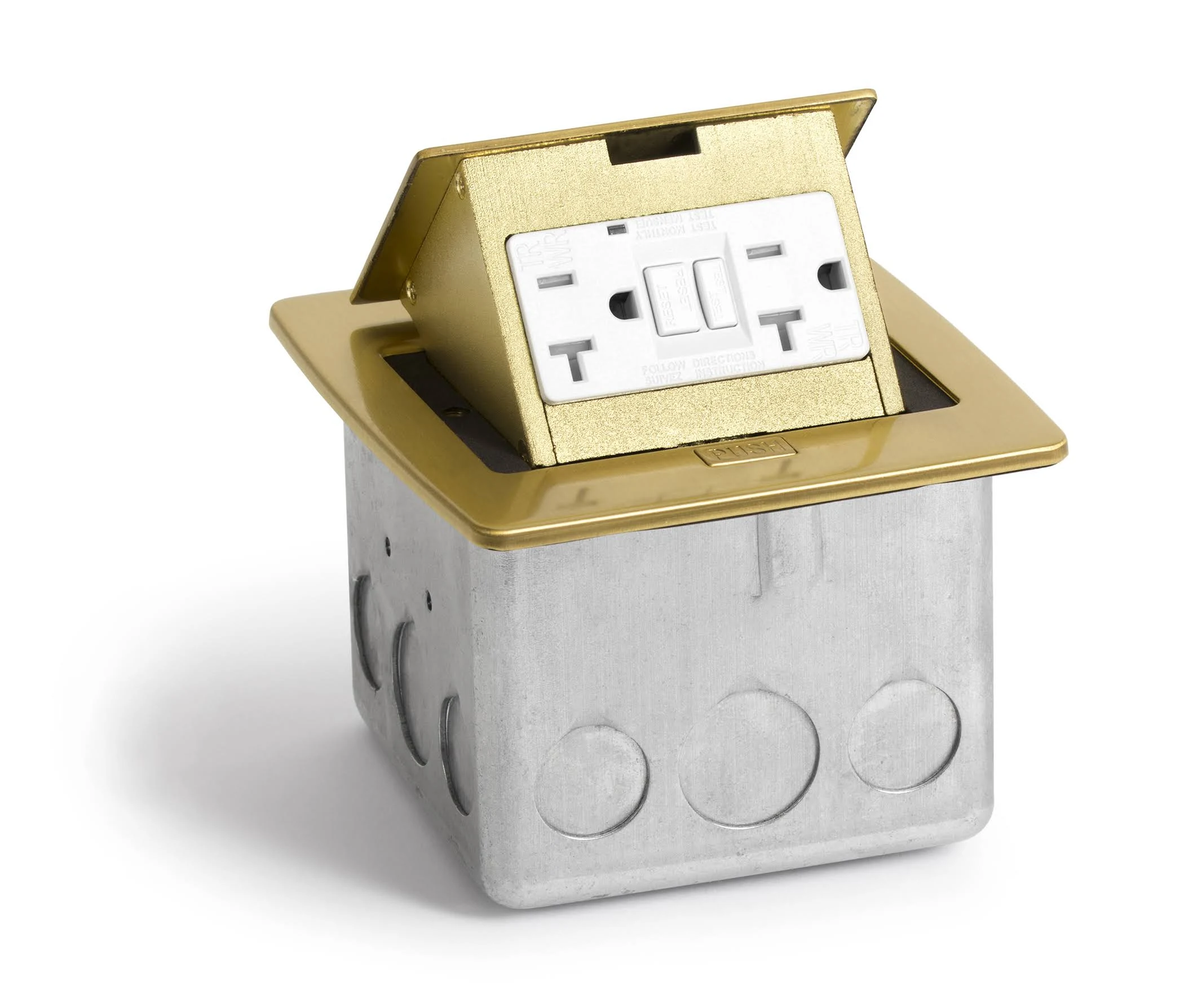 Lew Electric PUFP-CT-B Countertop Box, Pop Up W/20A GFI Receptacle - Brass