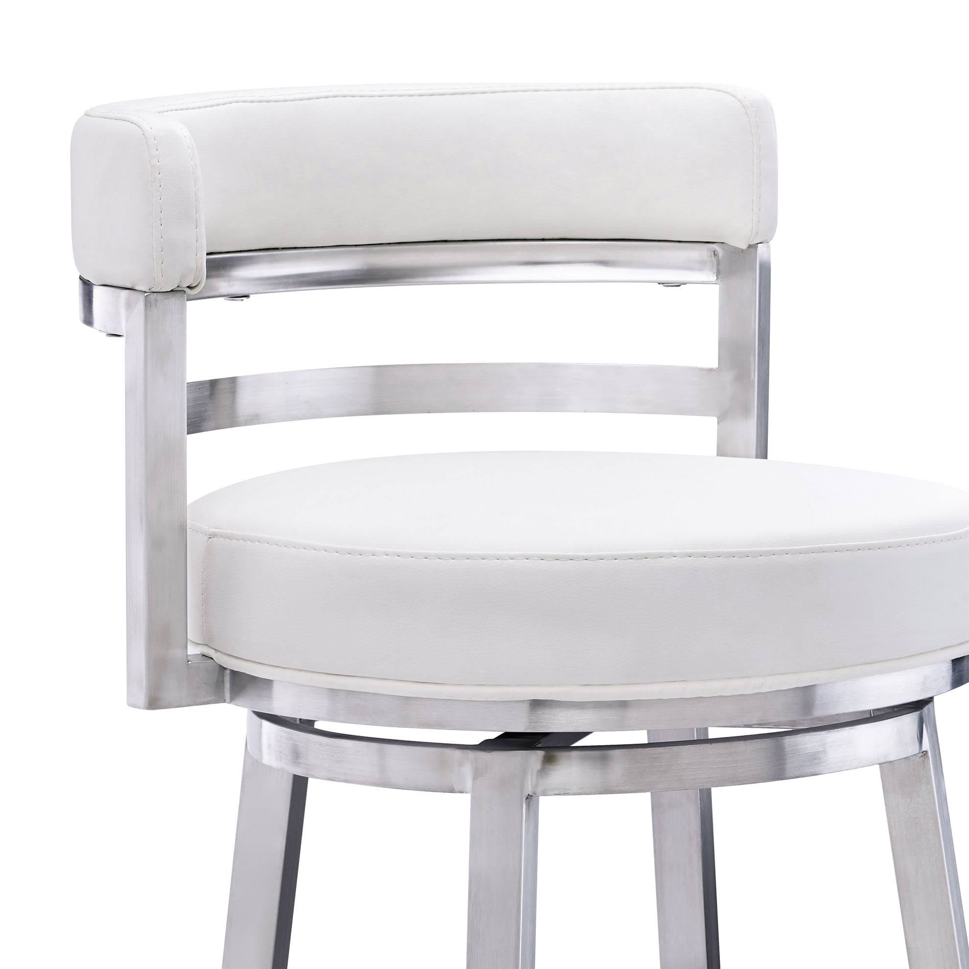 Armen Living LCMABABSWH26 26 in. Madrid Contemporary Counter Height Barstool Brushed Stainless Steel Finish u0026 White Faux Lea
