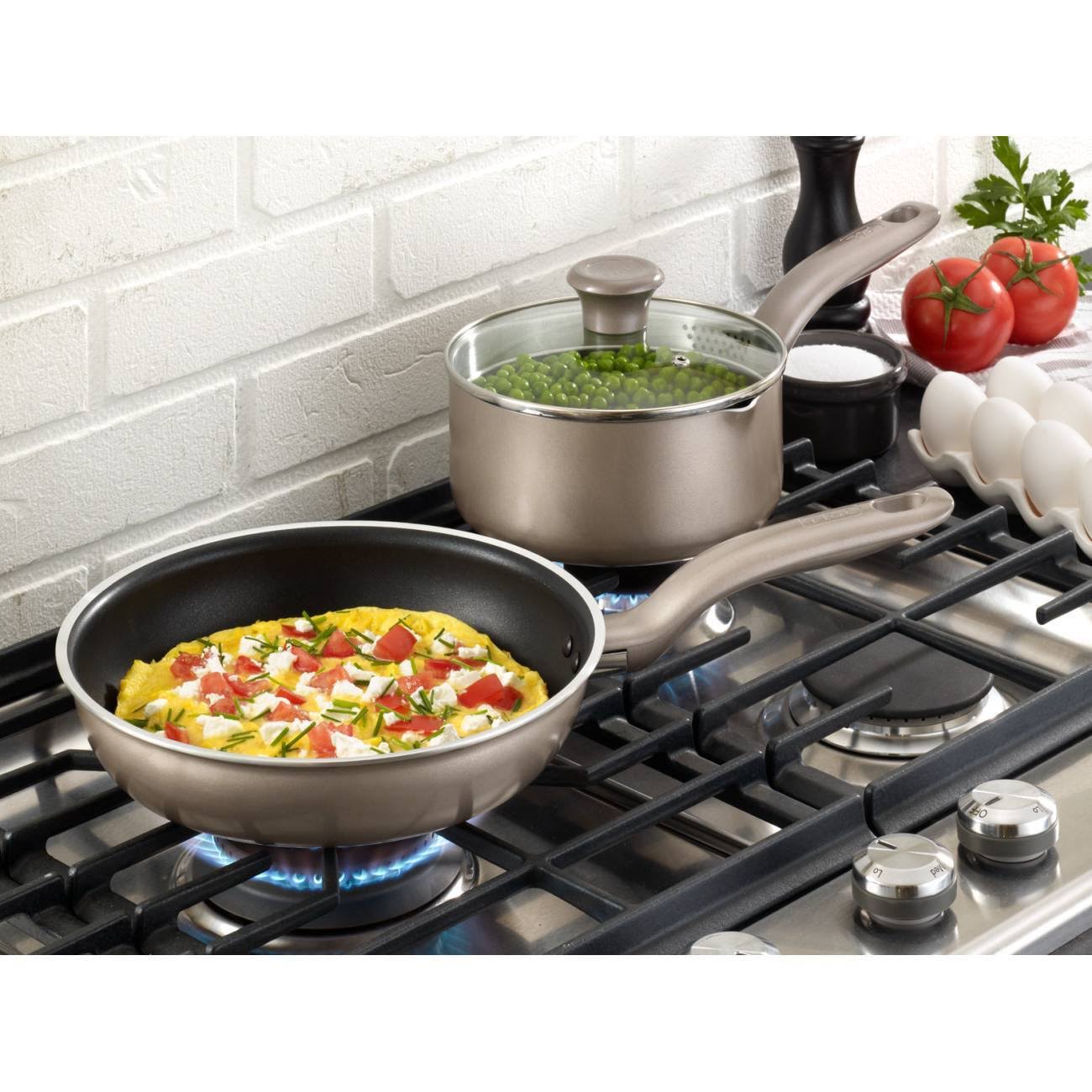 T-Fal Simply Cook Nonstick Dishwasher Safe Cookware 15 PC Set - Champagne