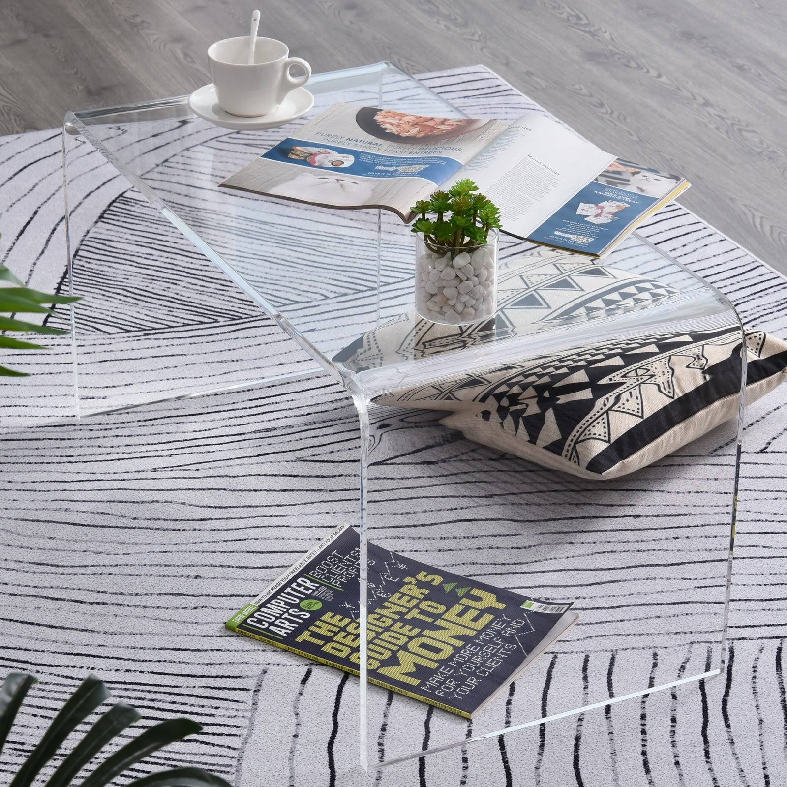 HOMCOM 32x22 Rectangle All Acrylic 20mm Waterfall Coffee Table- Clear