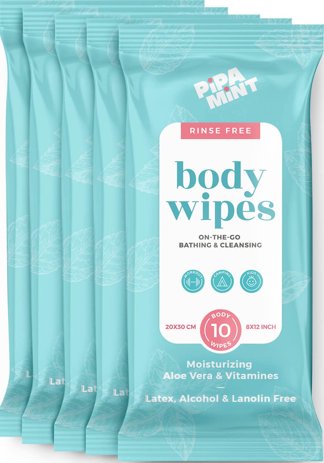 Body Wipes (5 Pack) 50 XL Shower Wipes - Body Wipes for Adults Bathing, Adult Wipes - Bath Wipes for Adults no Rinse, With Vitamin E & Aloe Vera, Alcohol-free, 50 Body Wipes Rinse Free (8x12 Inch)