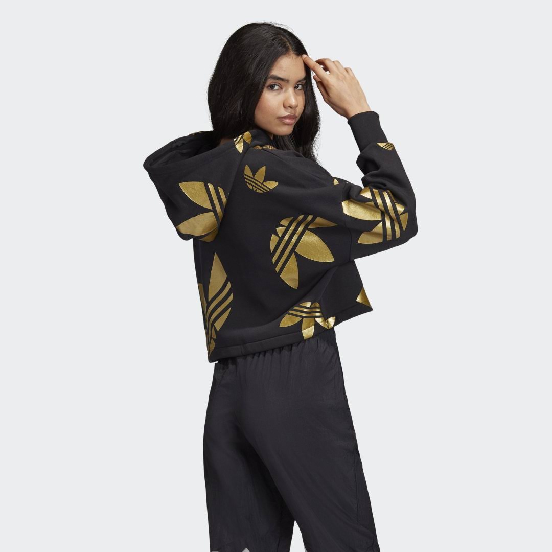 Adidas - Women's Originals Large Logo Cropped Pullover Hoodie (Black | Gold Metallic)