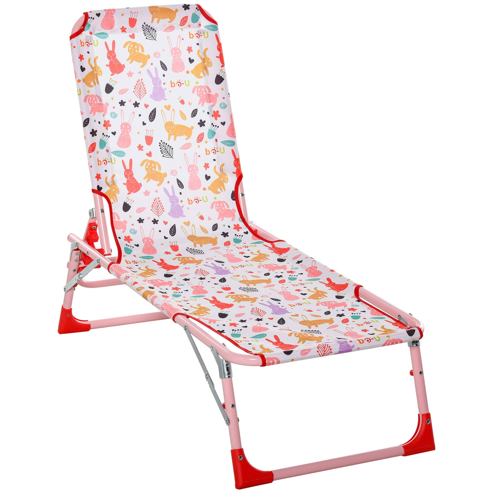 Outsunny Lightweight Chaise Lounge Chair for Kids with Foldable Function and No Assembly Required, Rabbit Pattern