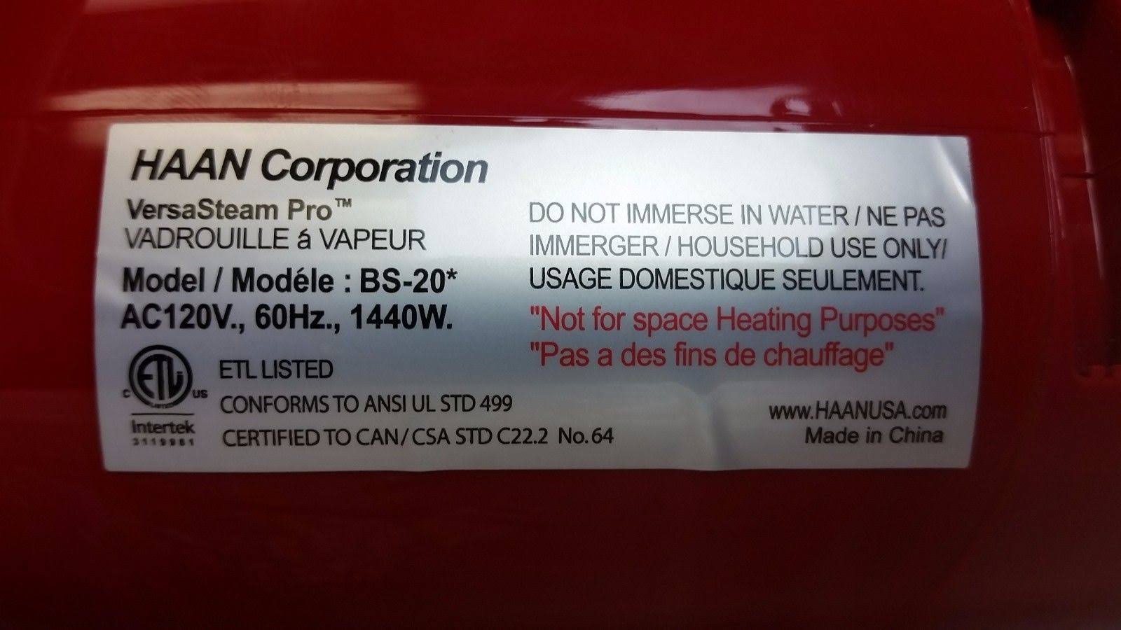 Haan BS-20 VersaSteam Pro Steam Cleaner