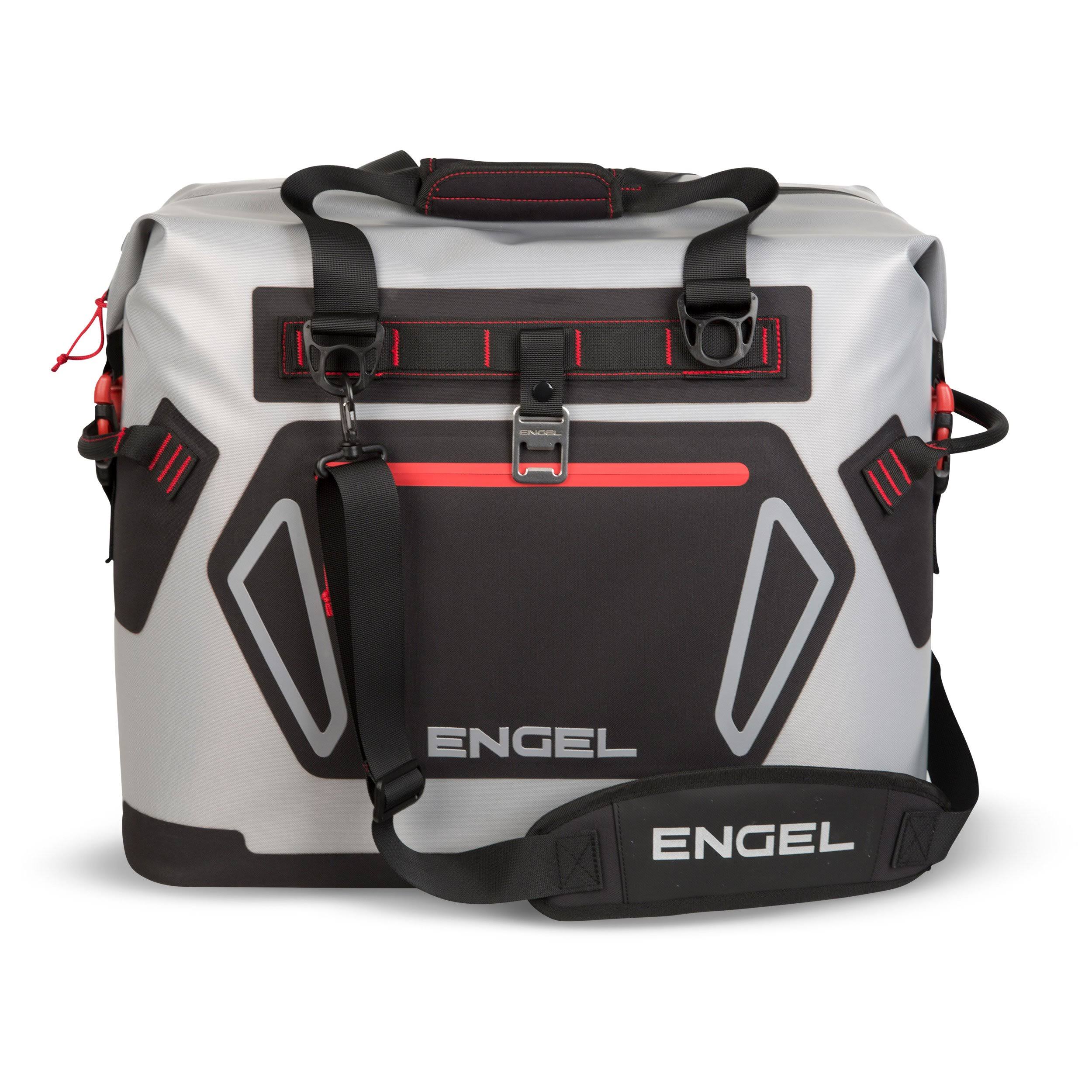 HD30 32qt Heavy-Duty Soft Sided Cooler Tote Bag, Light Grey / Red by Engel Coolers