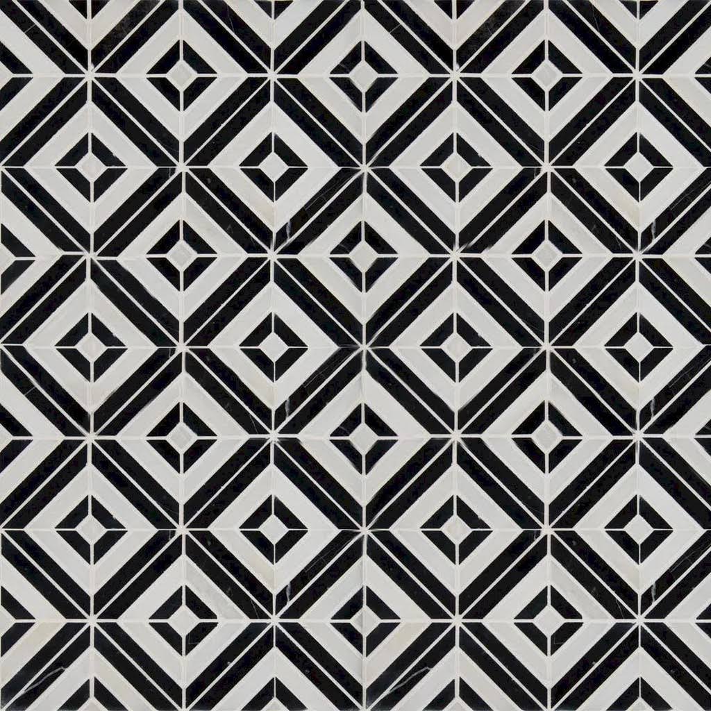 MSI Rhombix Nero 12 in. x 12 in. x 10mm Polished Marble Mesh-Mounted Mosaic Tile (10 Sq. ft. / CASE)