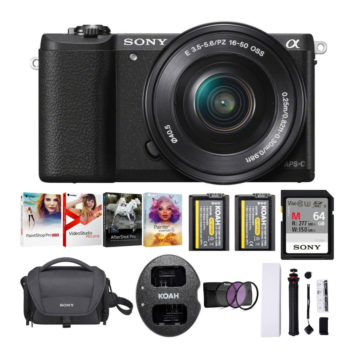 Sony Alpha A5100 Mirrorless Digital Camera (Black) with 16-50mm Lens Bundle