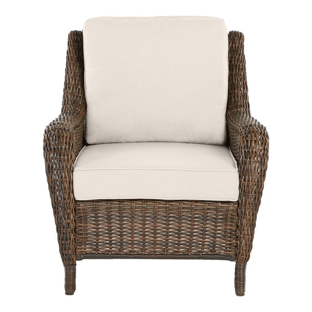 Hampton Bay Cambridge Brown Wicker Outdoor Patio Lounge Chair with CushionGuard Almond Tan Cushions