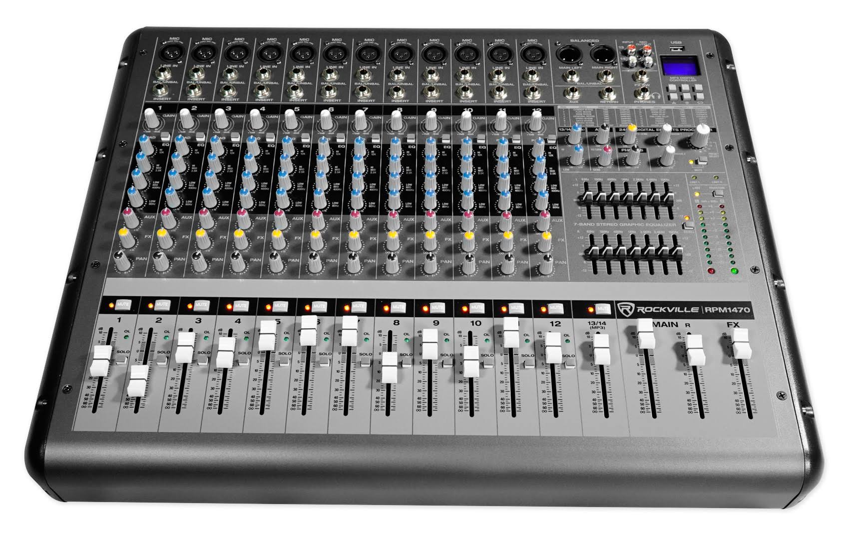 Rockville RPM1470 14-Channel 6000W Powered Mixer, USB, Effects for Church/School
