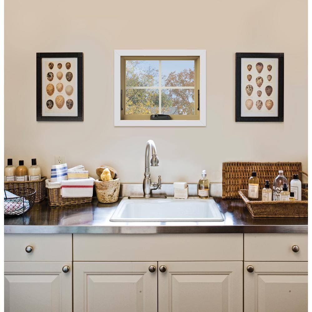 JELD-WEN 24 in. x 20 in. W-2500 Series White Painted Clad Wood Awning Window w/ Natural Interior and Screen