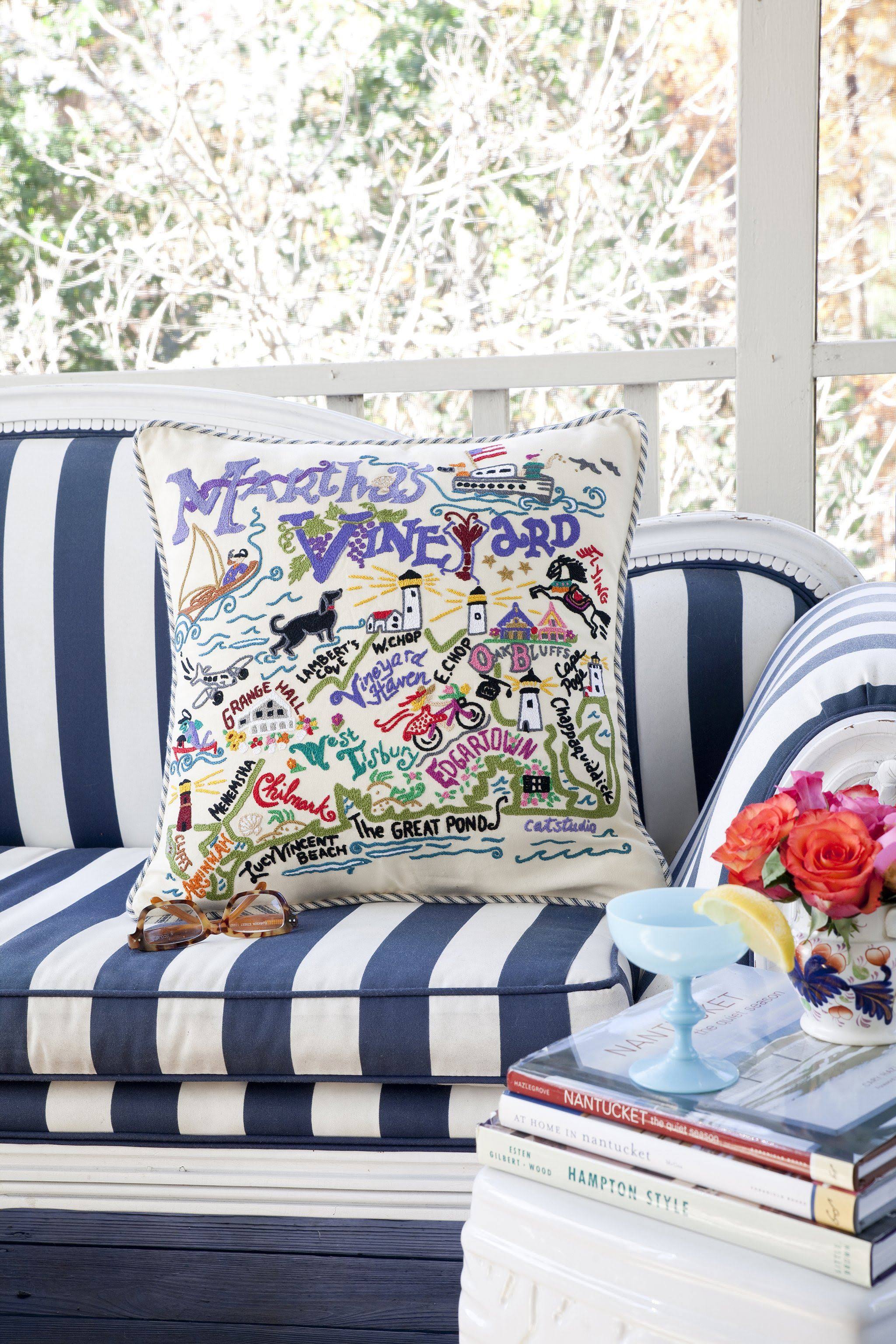 Martha's Vineyard Embroidered catstudio Pillow