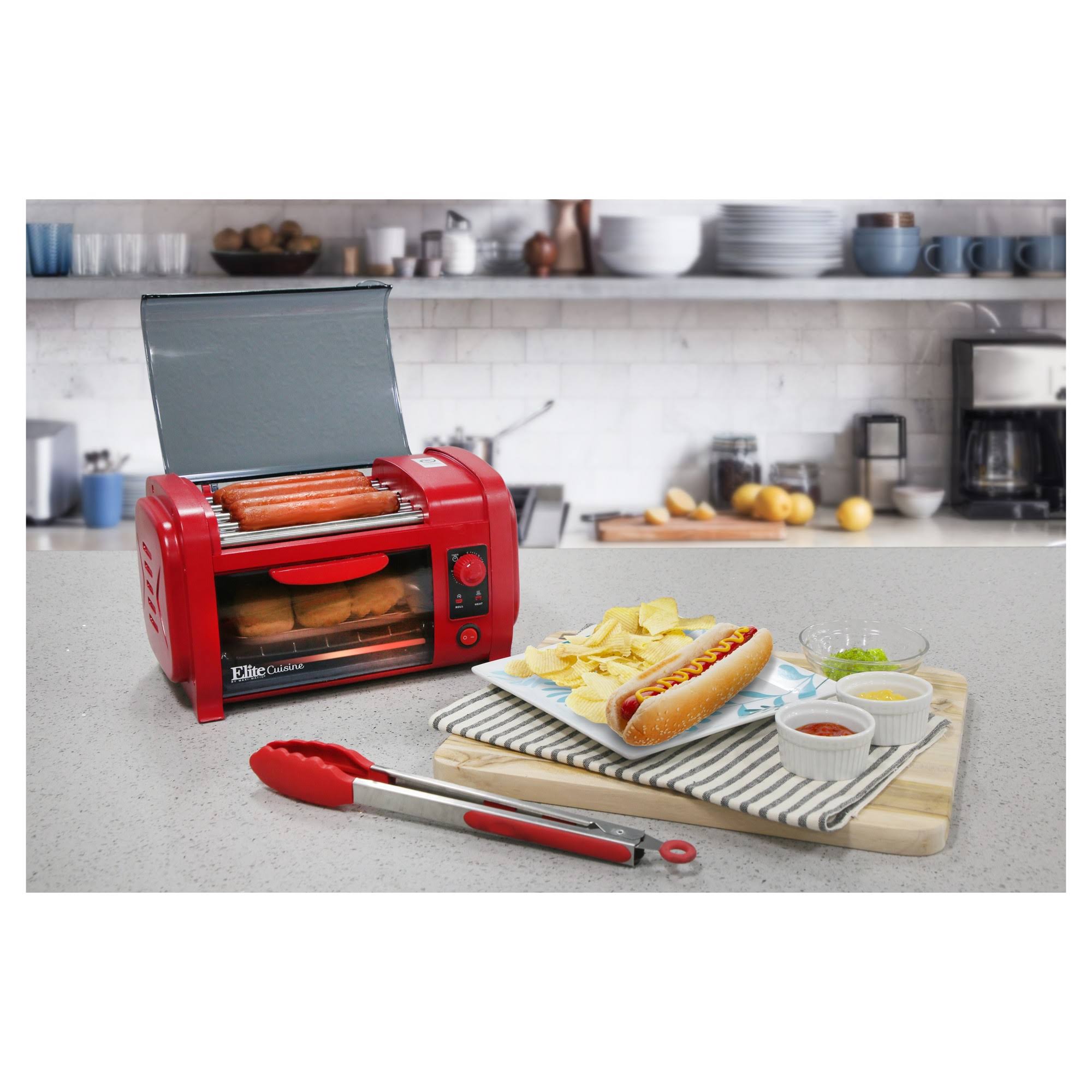 Elite Ehd-051r Cuisine Hot Dog Roller u0026 Toaster Oven - Red