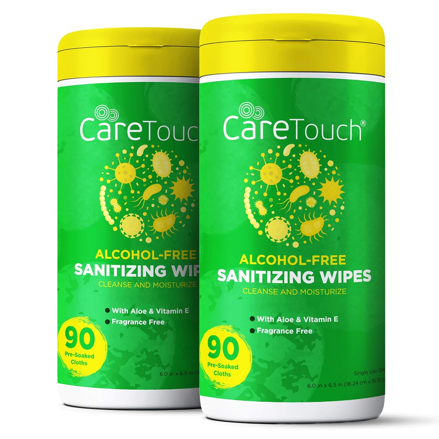 Care Touch Alcohol-Free Hand Sanitizing Wipes - 2 Canisters - 180 Moisturizing Wipes with Vitamin-E and Aloe Vera