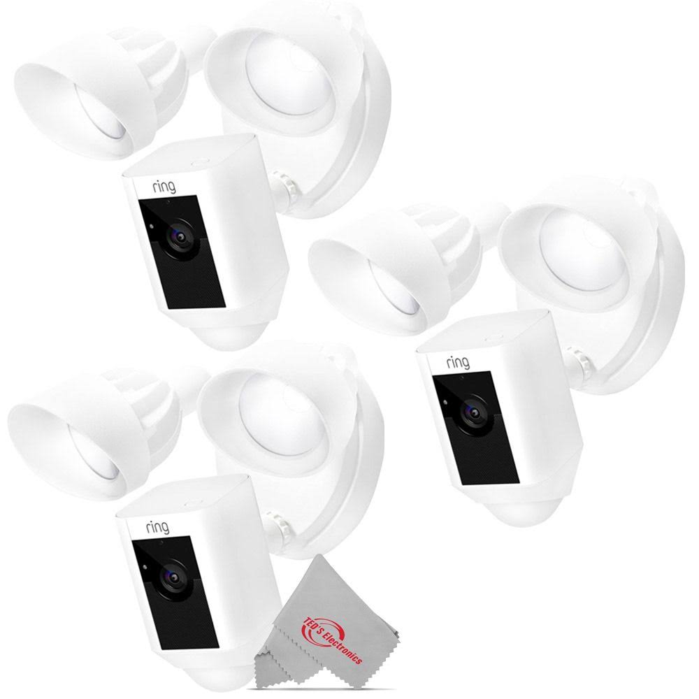 Three Pack Ring Outdoor Floodlight Camera, White Certified Refurbished