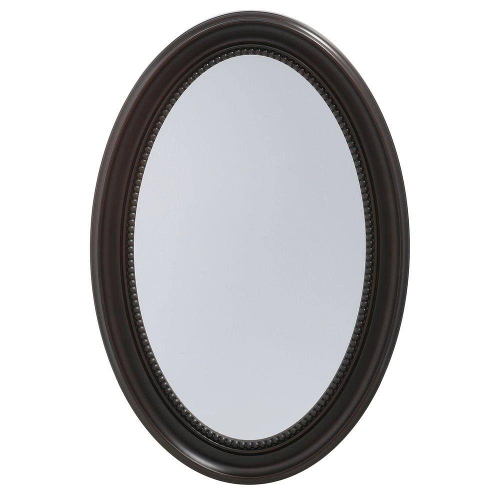 Pegasus 20 in. x 30 in. Recessed or Surface Mount Mirrored Medicine Cabinet with Oval Deco Framed Door in Oil Rubbed Bronze