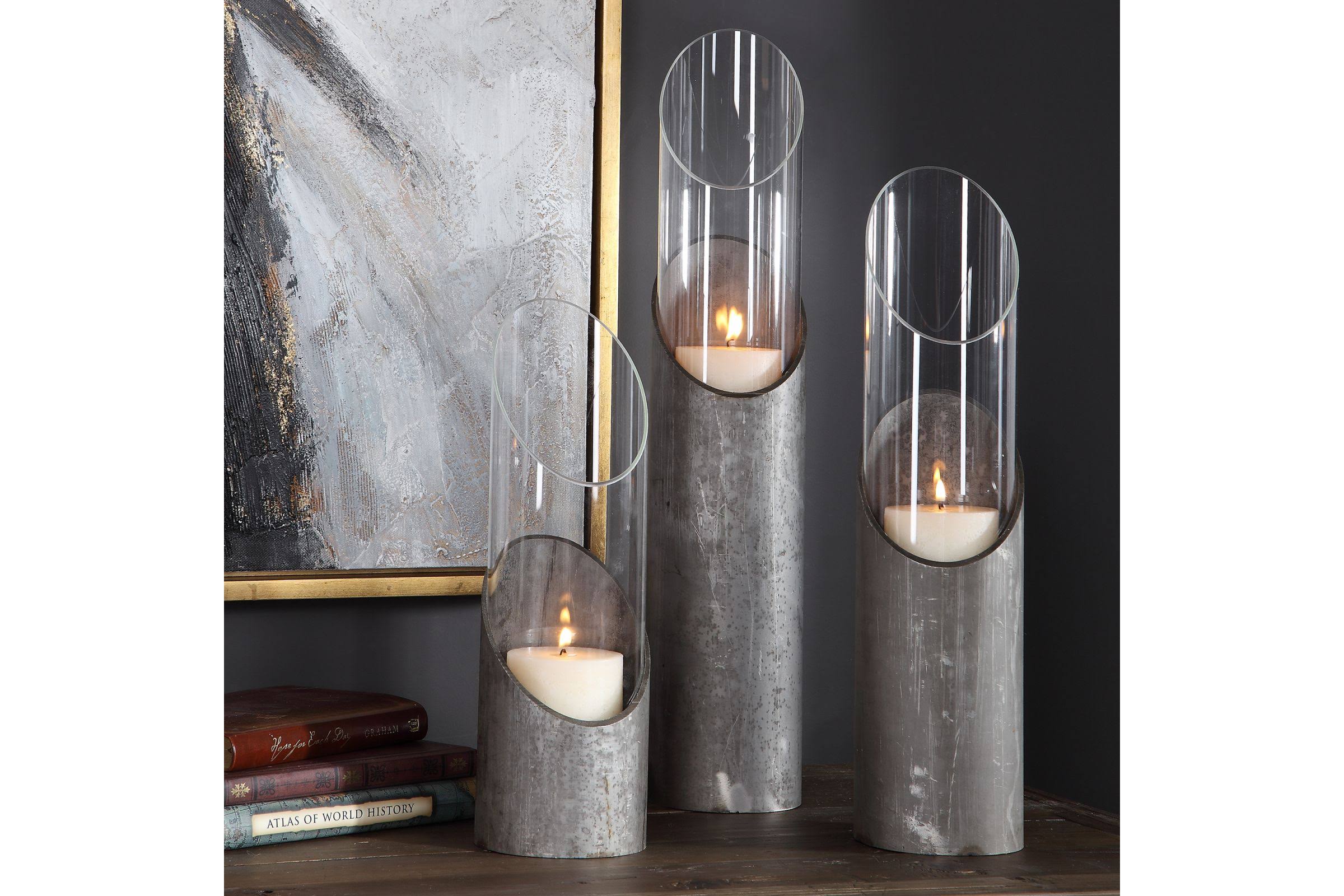Uttermost Karter Iron u0026 Glass Candleholders Set of 3