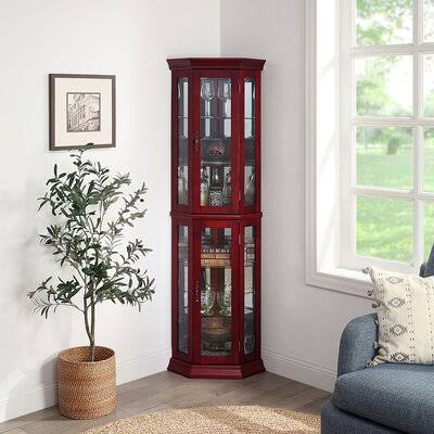 Schmitz Floor Standing 5 Sided Lighted Corner Curio Cabinet Andover Mills Color: Cherry