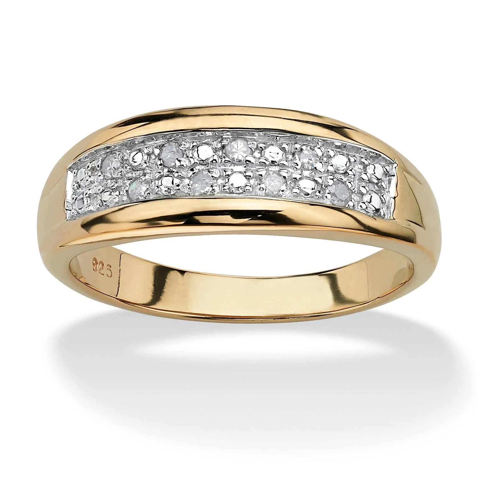 PalmBeach Jewelry Men&s Pave Diamond Wedding Band 1/8 TCW in 18K Gold Over Sterling Silver