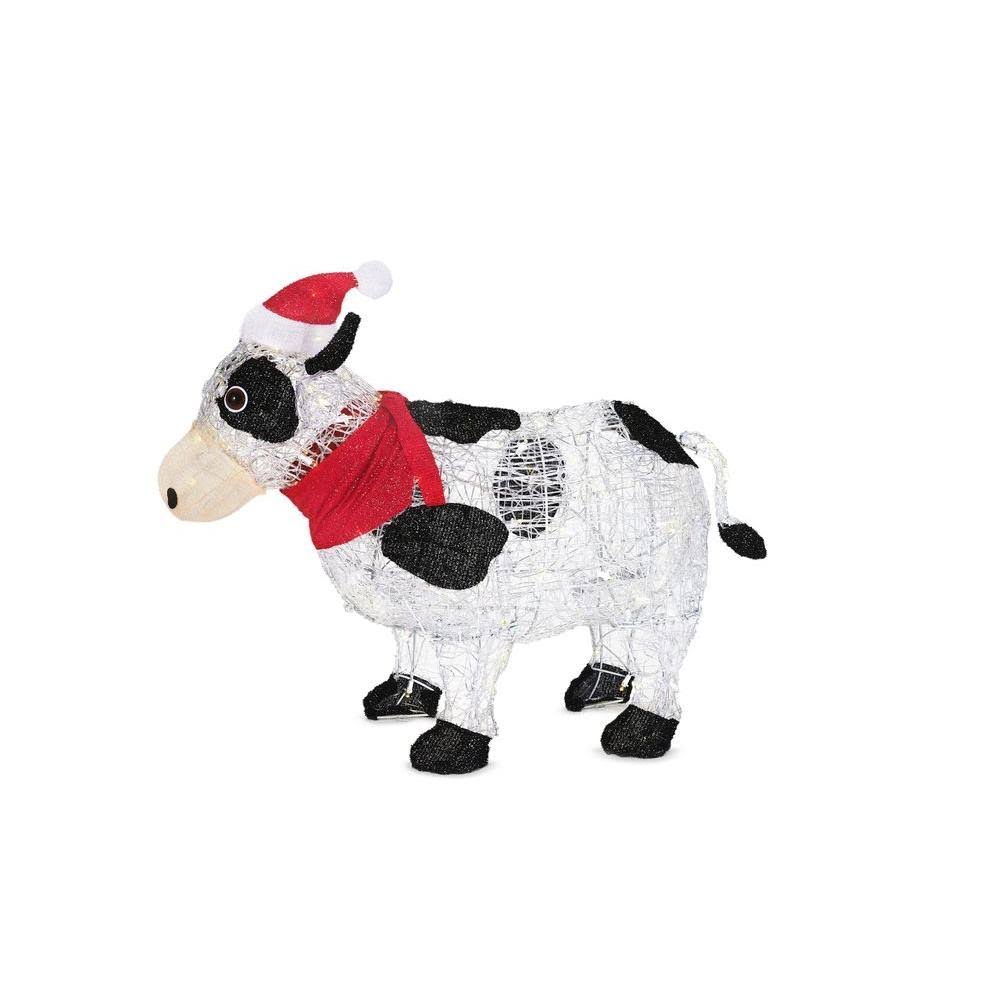 36 in. Pre-Lit Cow with Santa Hat