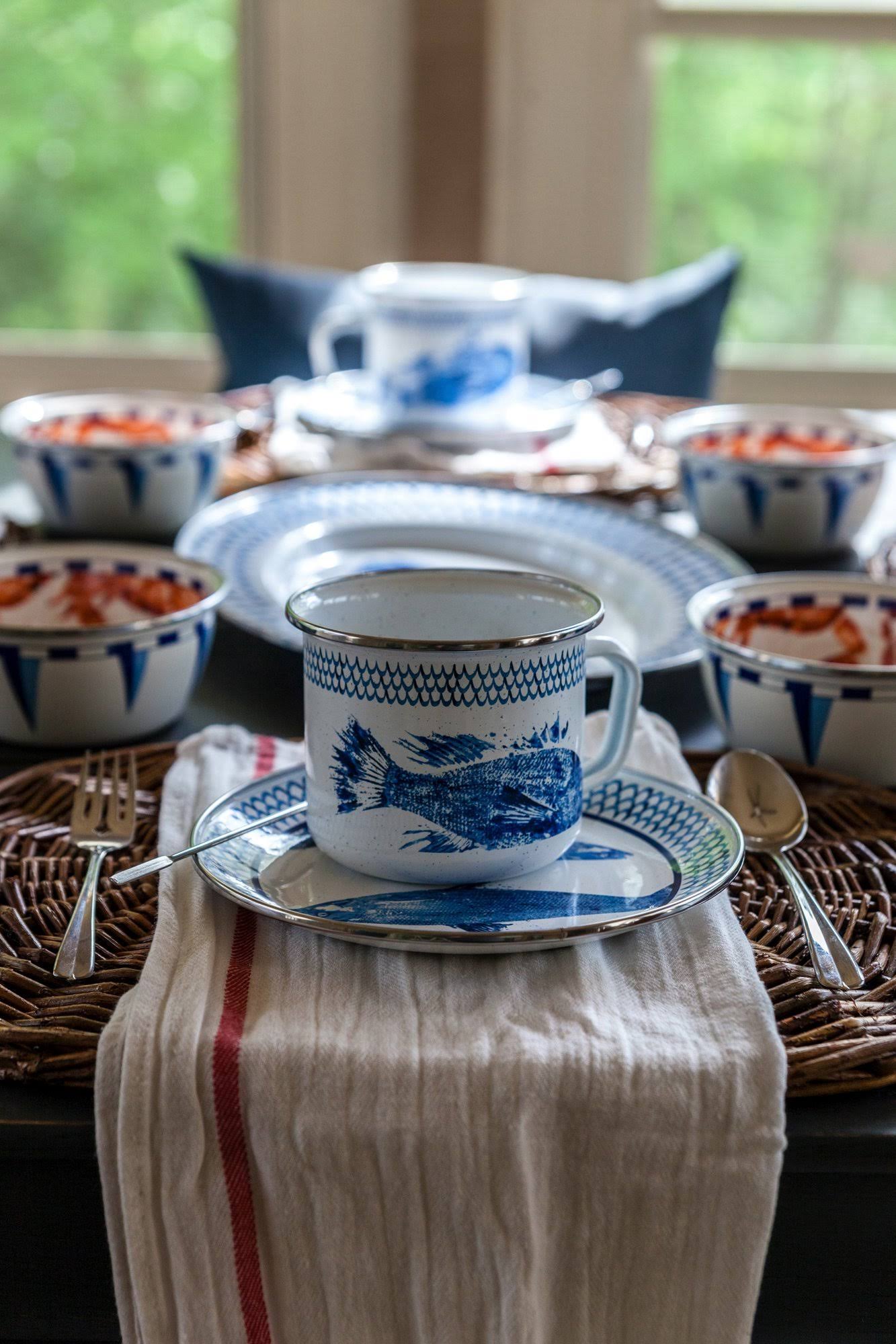 Golden Rabbit Enamelware - Set of 4 - Fish Camp - Grande Mugs