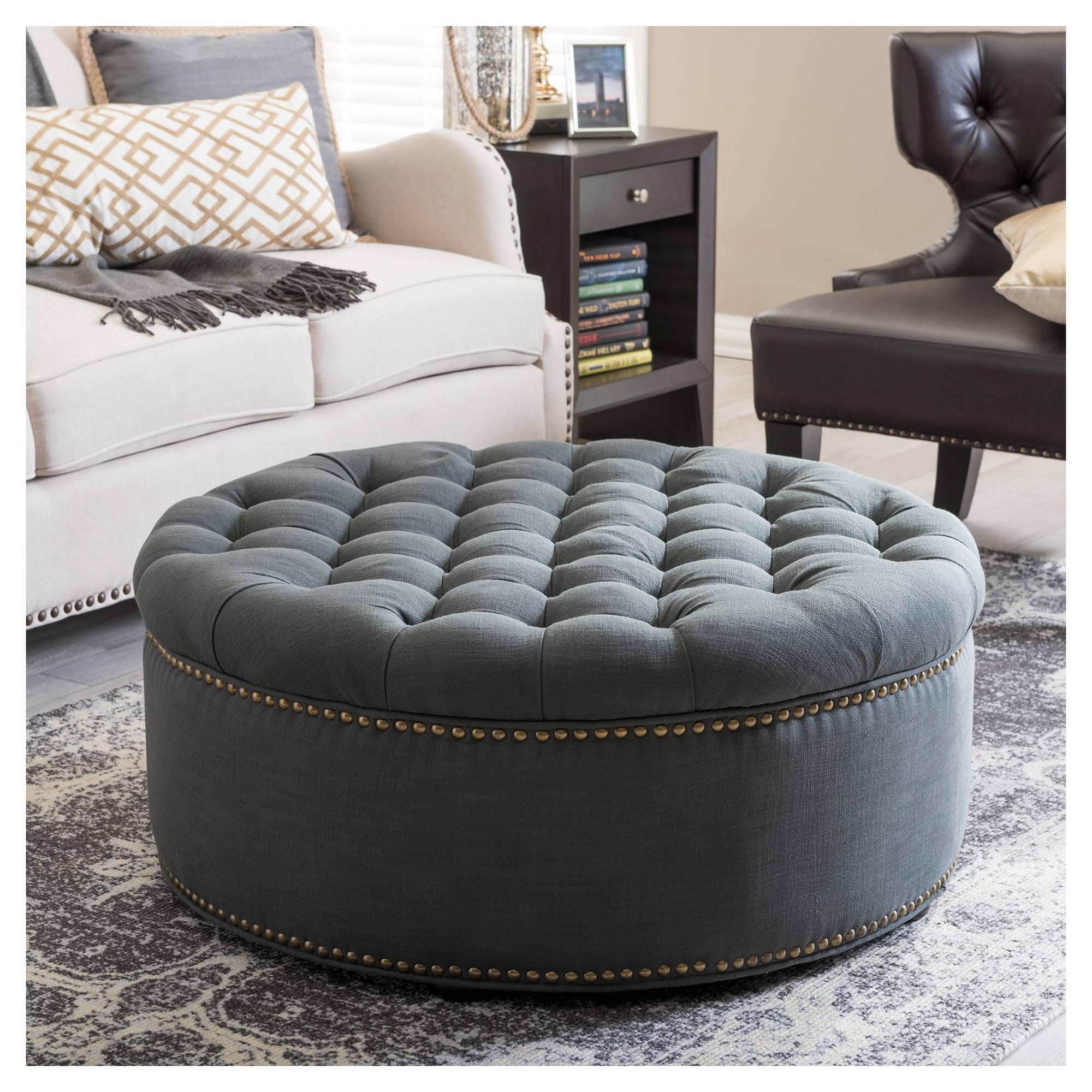 Baxton Studio Inglehart Tufted Ottoman, Grey Linen