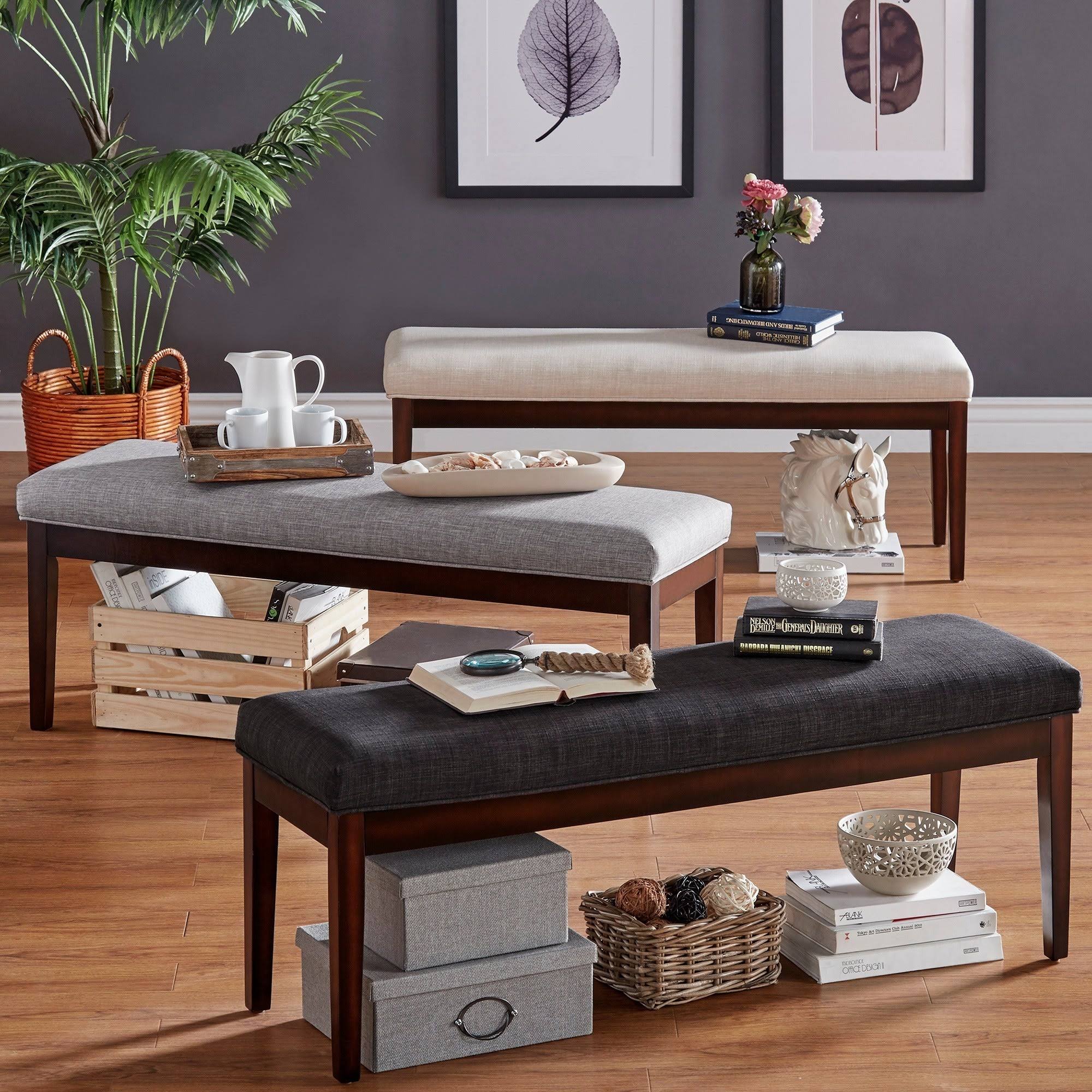 Inspire Q Hawthorne Upholstered Espresso Finish Bench by Bold, Gray
