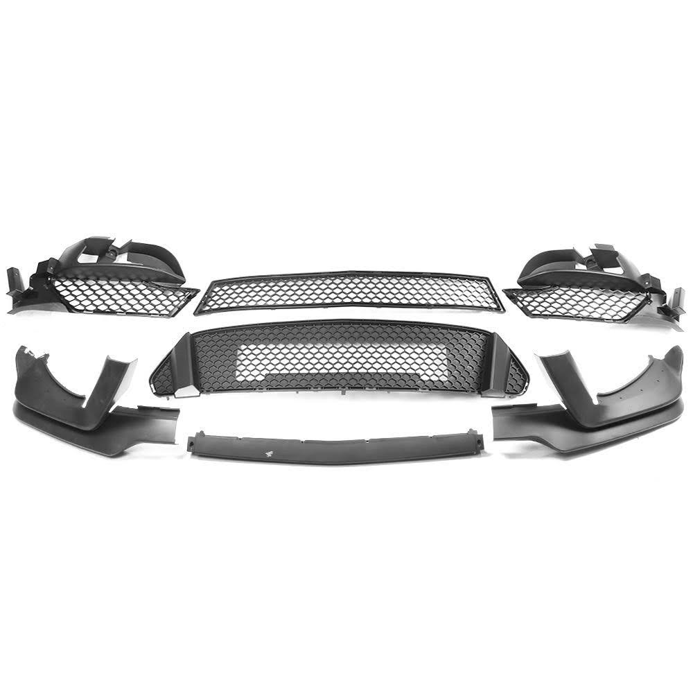 Ikon MOTORSPORTS, Front Bumper Lip u0026 Grille u0026 Fog Light Cover Compatible with 2015-2017 Ford Mustang, GT350 Style Unpain