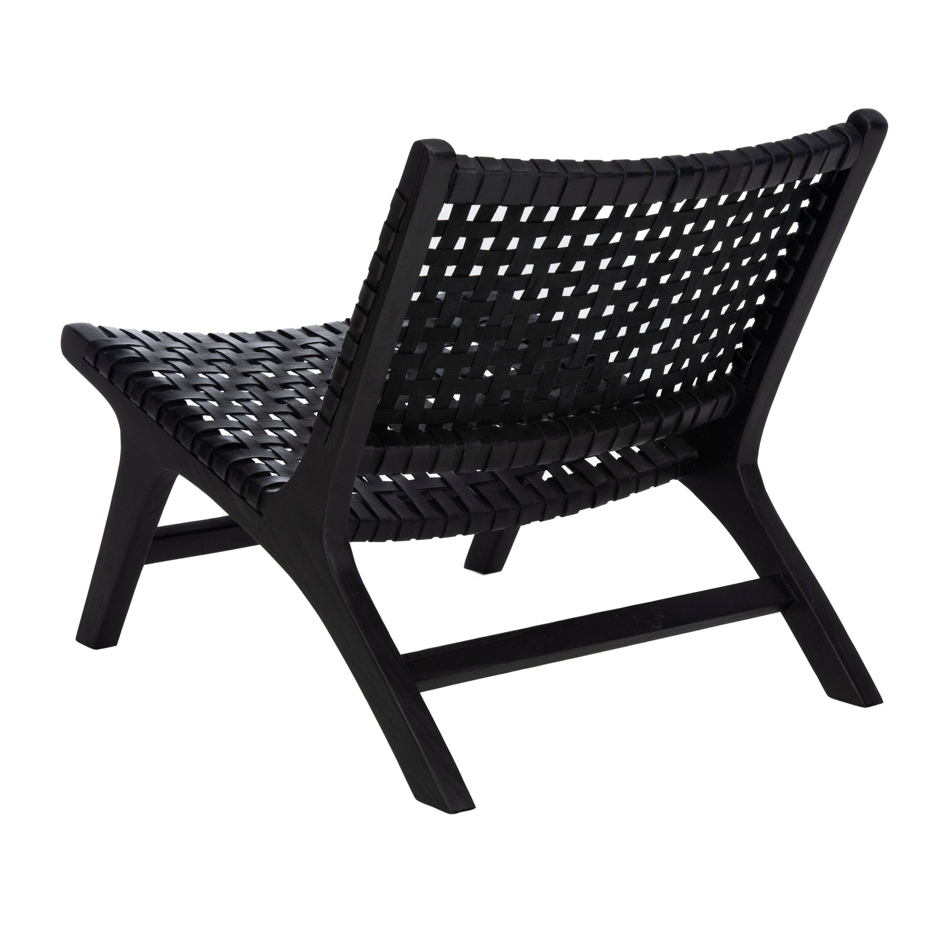 Luna Leather Woven Accent Chair - Black - Safavieh