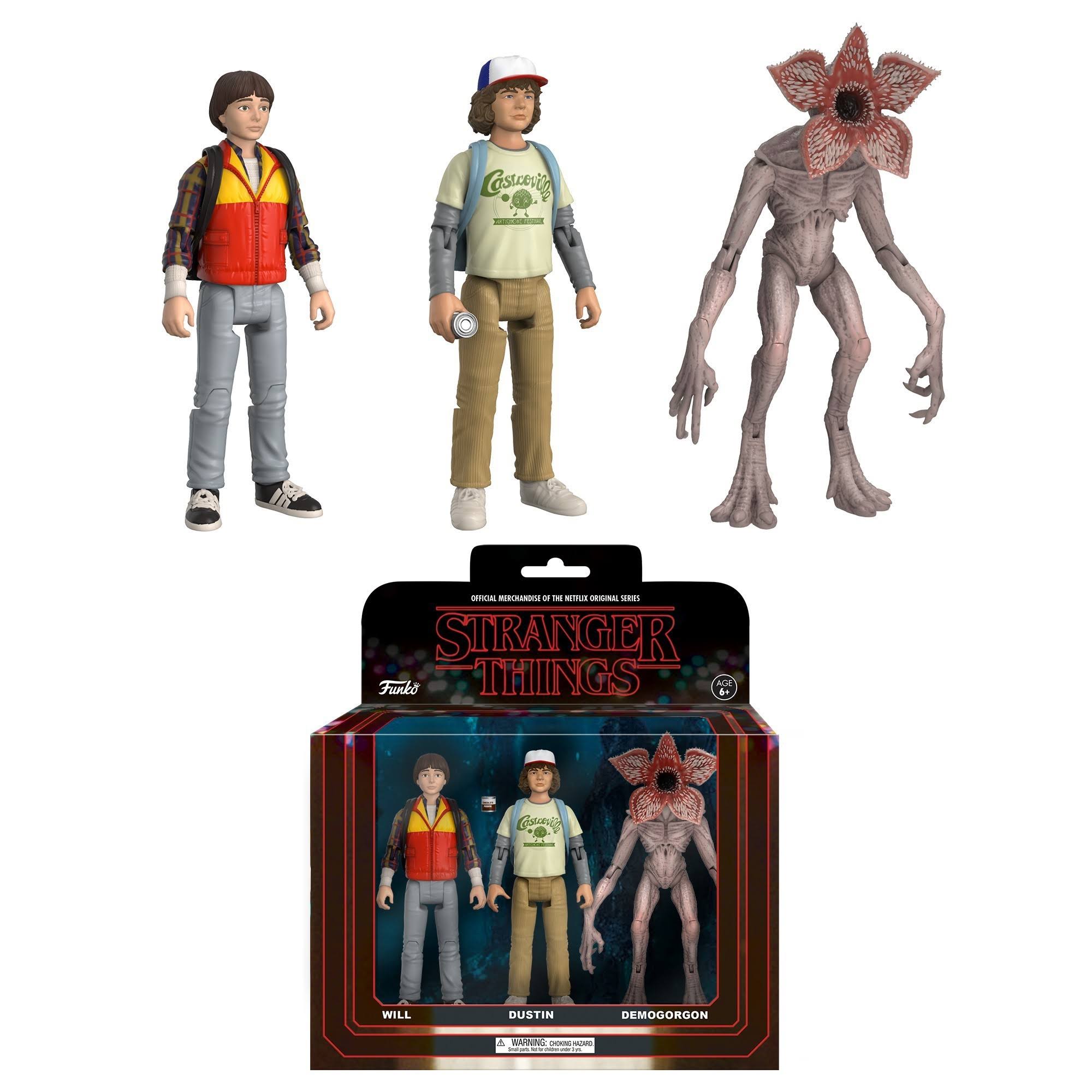 Funko Stranger Things Will, Dustin u0026 Demogorgon Action Figure 3-Pack