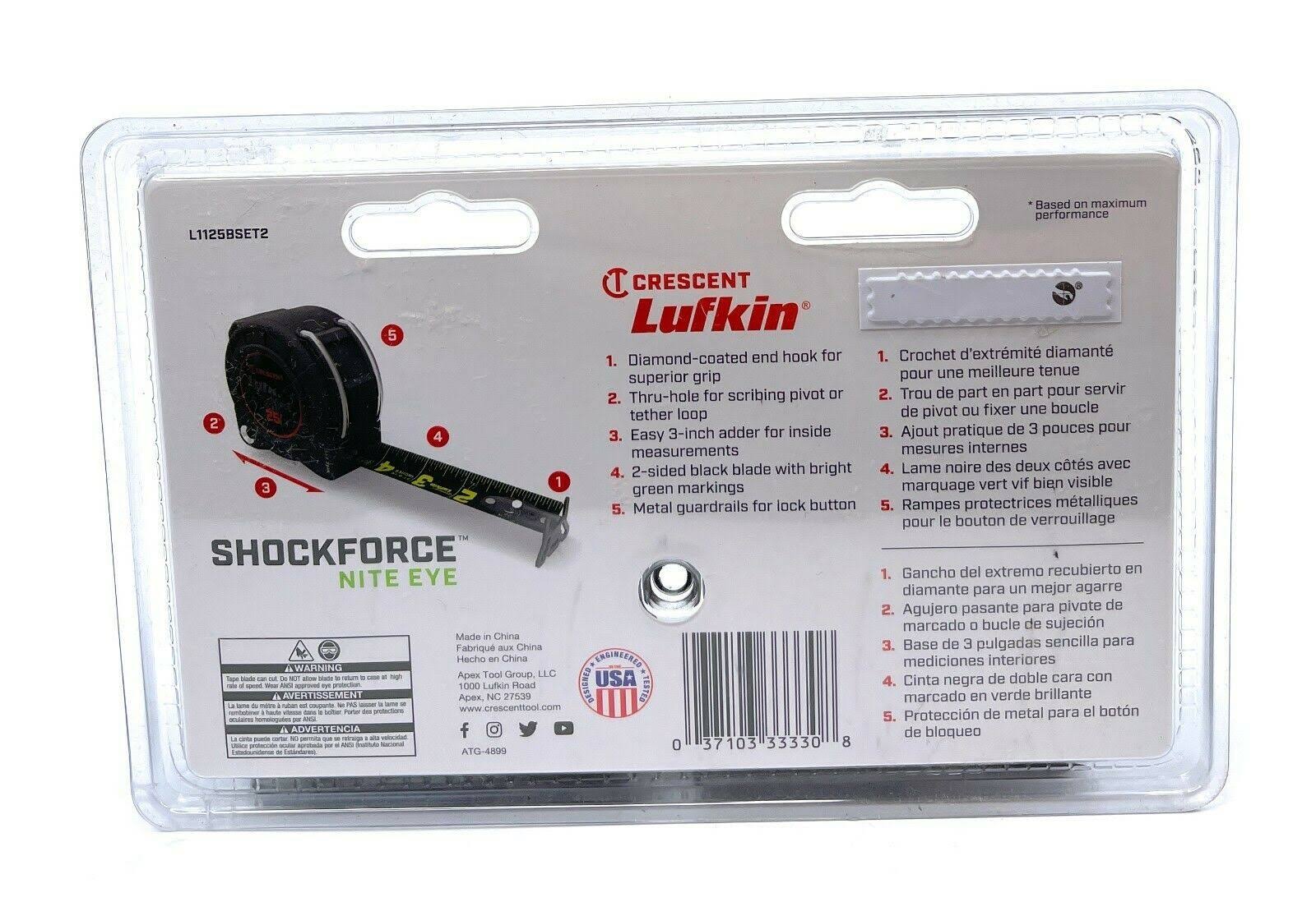 Crescent-L1125BSET2 Shockforce Nite Eye Tape Measure - 2 Pack, 25& x 1-3/16in.