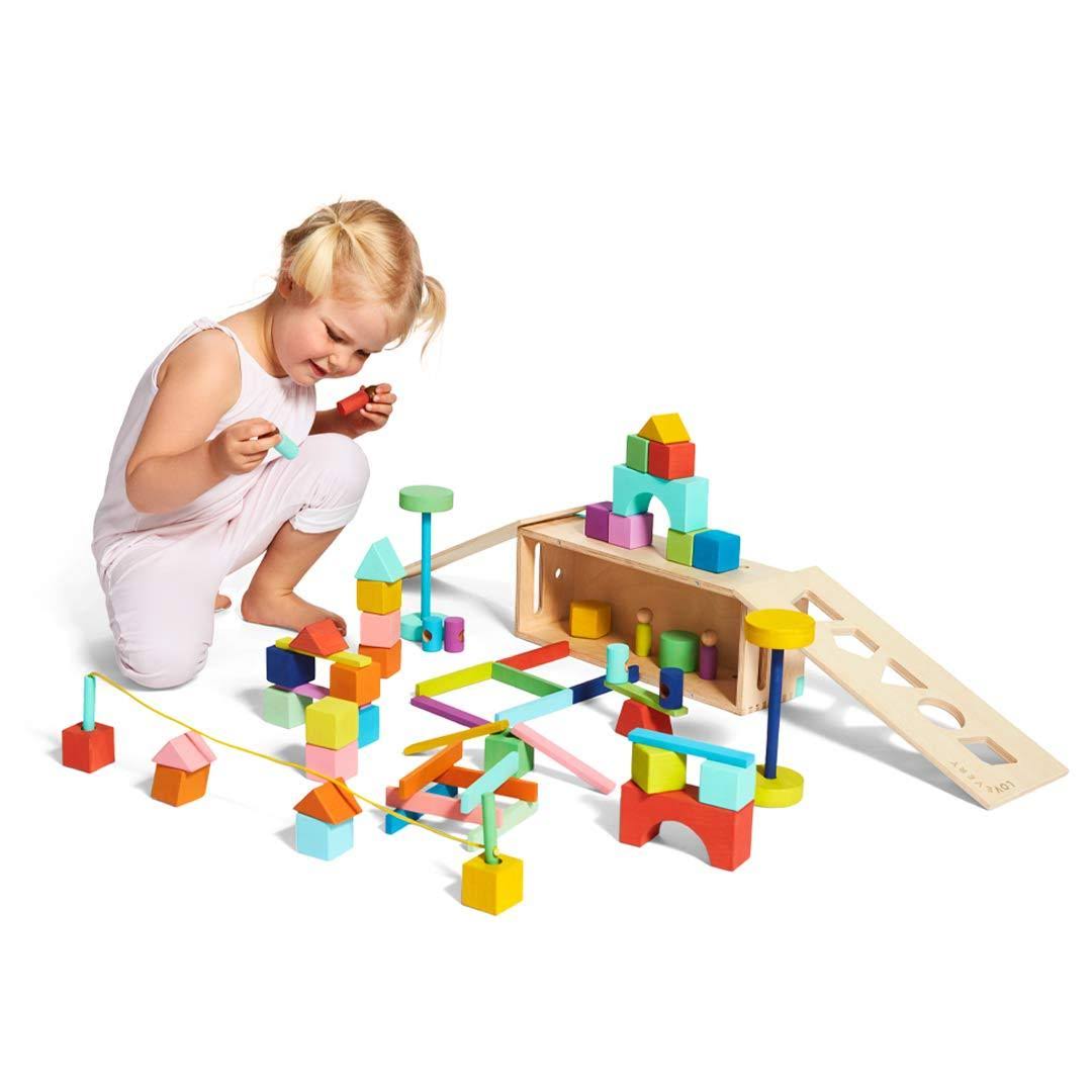 The Block Set by Lovevery - Solid Wood Building Blocks and Shapes + Wood Storage