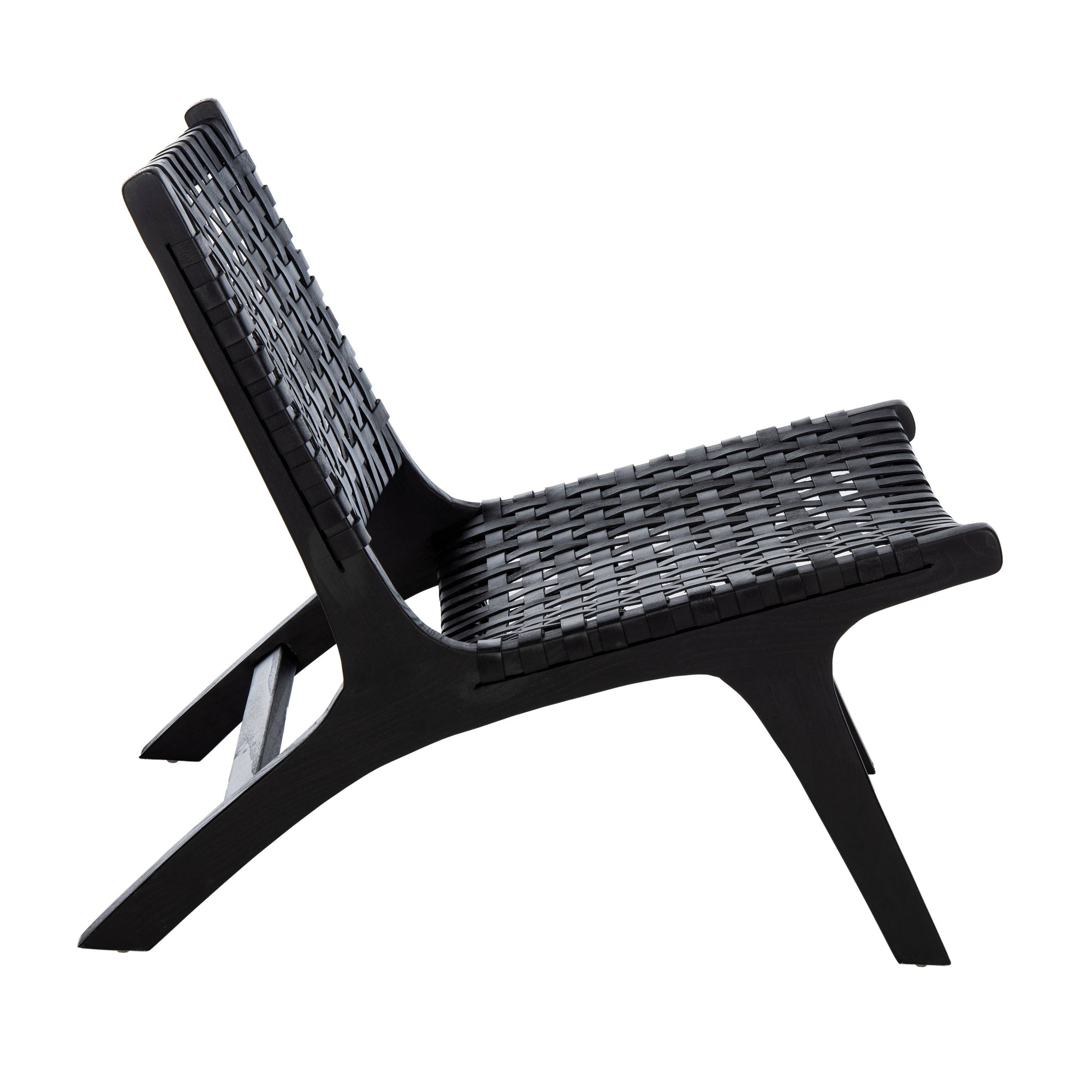 Luna Leather Woven Accent Chair - Black - Safavieh