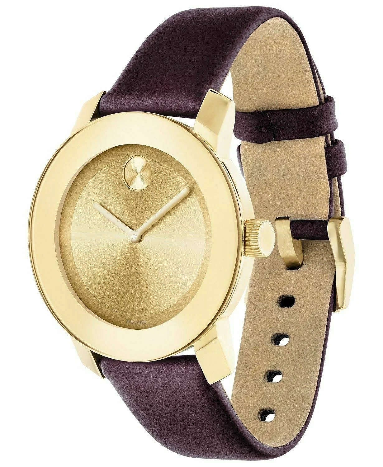 Movado Bold Analog Leather-Strap Watch, Womens, Gold