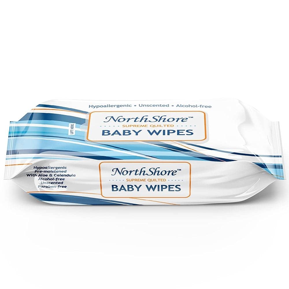 NorthShore Supreme Quilted Baby Wipes, Unscented, Aloe, 7x8 in., Case/384 (6/64s)