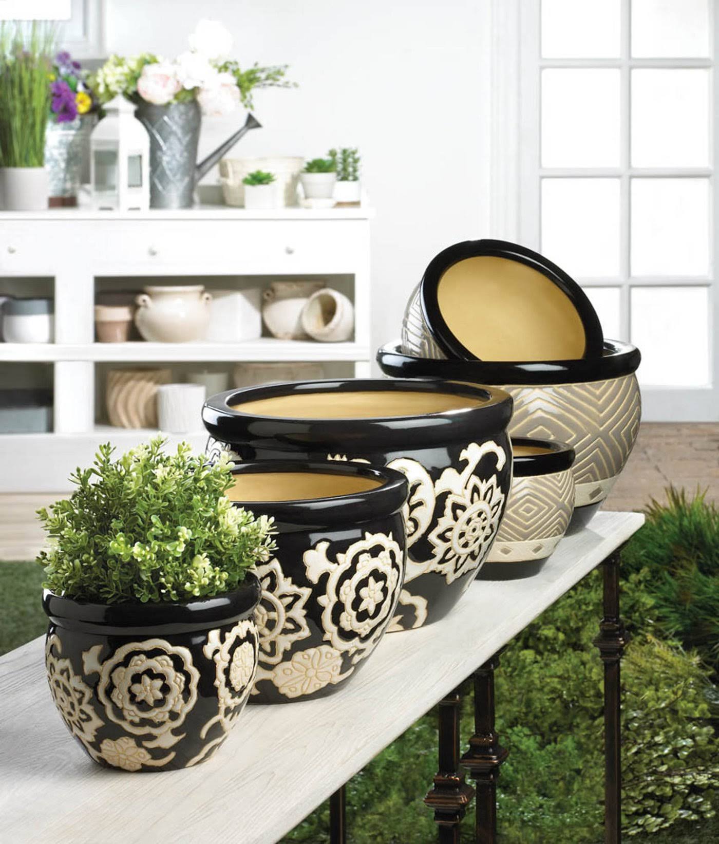 Floral Nights Ceramic Planter Set