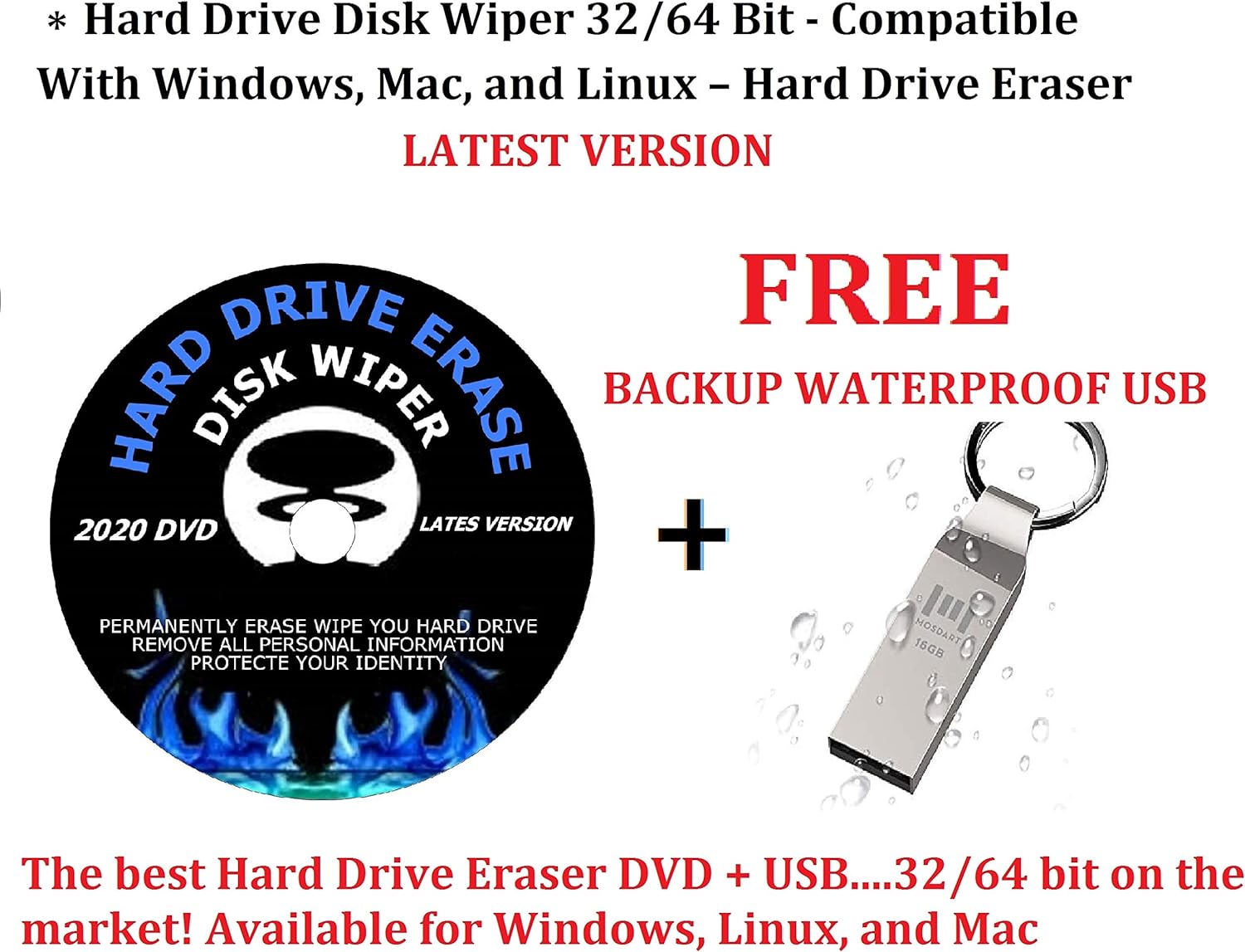 DVD/USB Hard Drive Disk Wiper 32/64 Bit - Compatible With Windows, Mac, and Linux – Hard Drive Eraser Latest Version