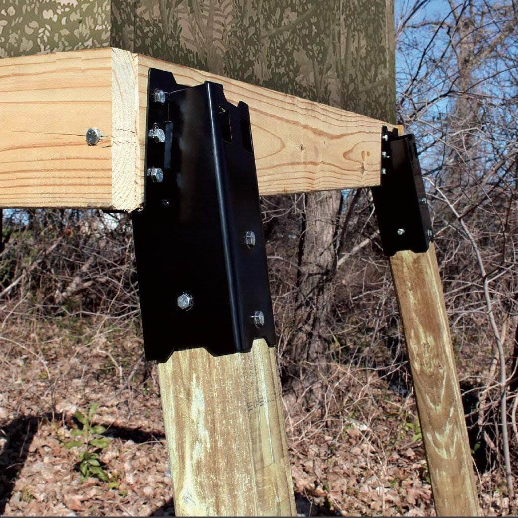 HME 4 x 4 Wood Post Elevated Hunting Blind Steel Post Brackets, Black (4 Pack)