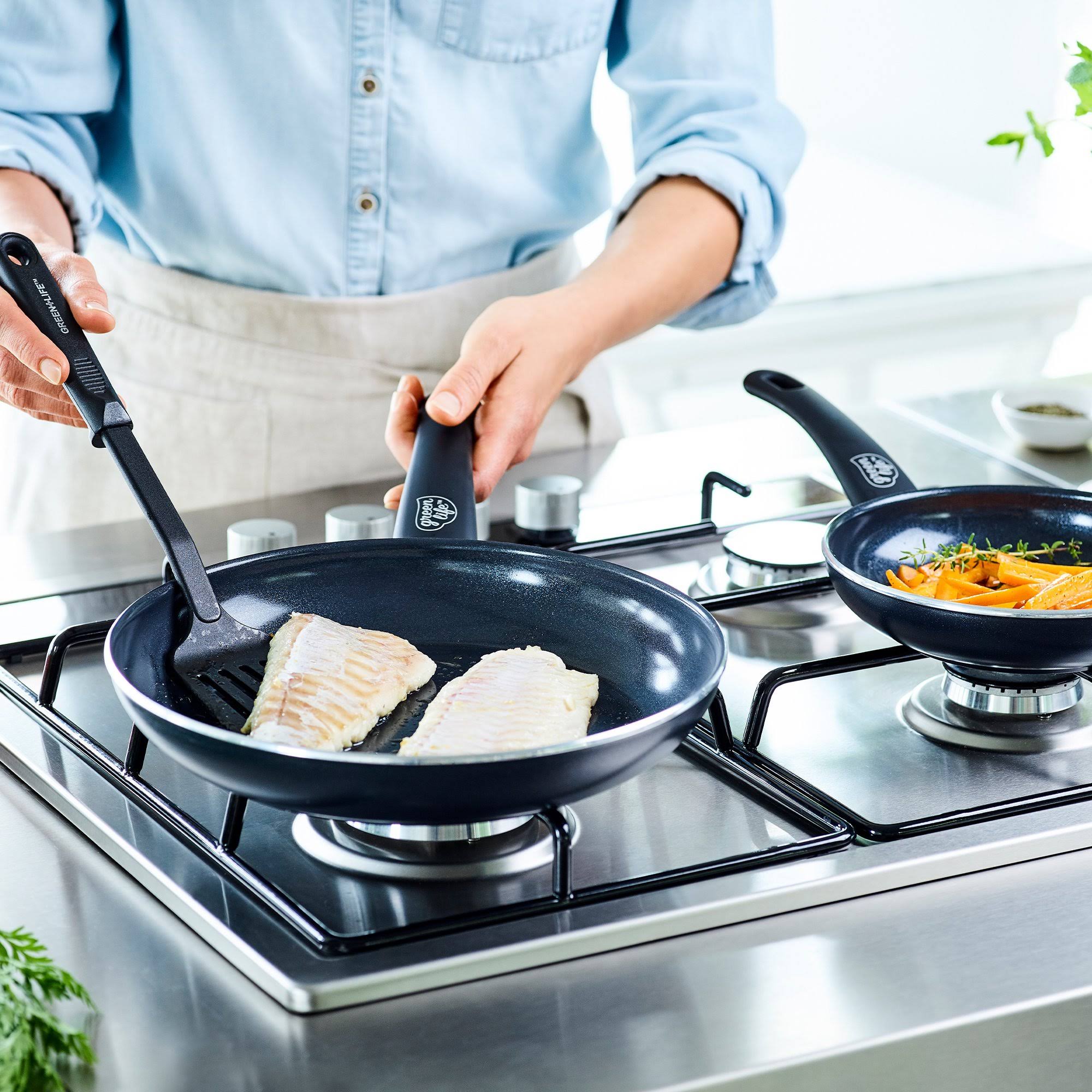 GreenLife Soft Grip Diamond Reinforced 14 Piece Ceramic Non-Stick Cookware Set, Black