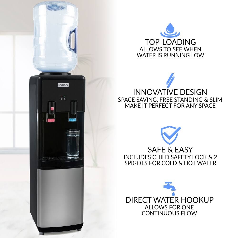 Igloo IWCTL352CHBKS Hot u0026 Cold Top Loading Water Dispenser, Black