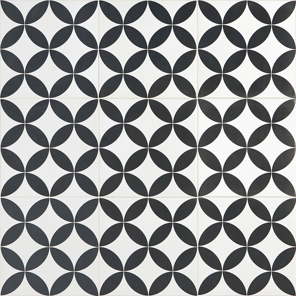 Ivy Hill Tile Norwalk Floor Deco Black and White 8x8 Matte Porcelain Tile, Blacku0026White, Backsplash, Wall and Floor
