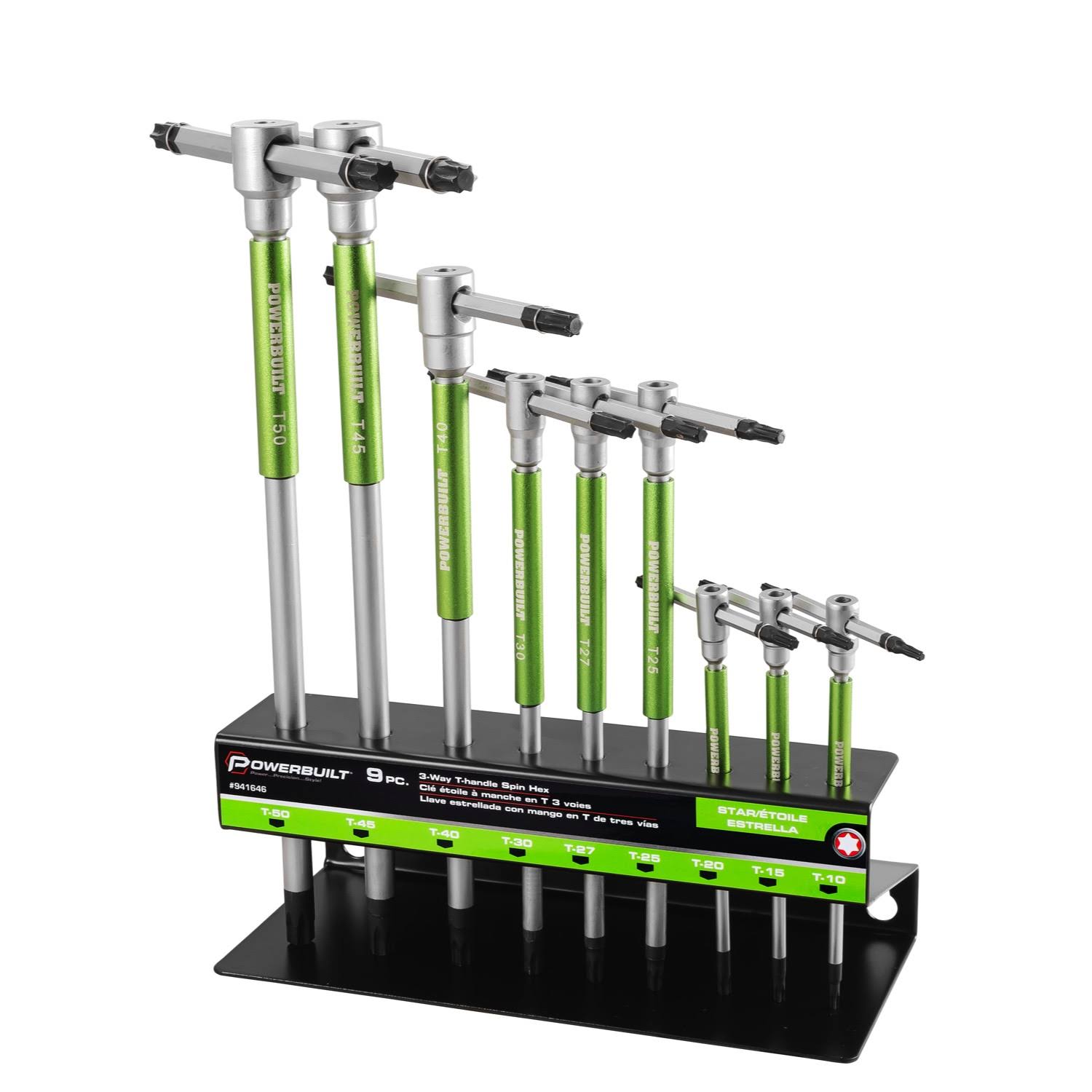 Powerbuilt 9-Pc. Torx Star 3-Way T-Handle Wrench Set with Storage Rack