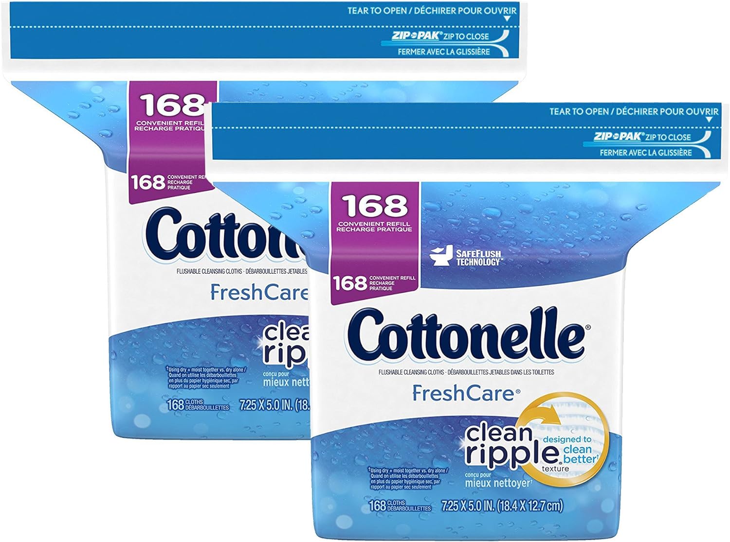 Cottonelle FreshCare Flushable Cleansing Cloths nXPnF, 2 Individual bags containing 168 wipes per bag