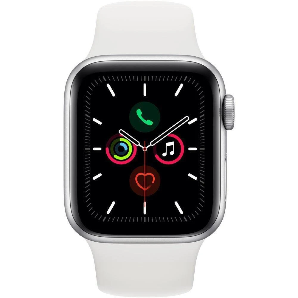 Apple Watch (series 5) 44mm GPS Silver Aluminum Case - White Sport Band
