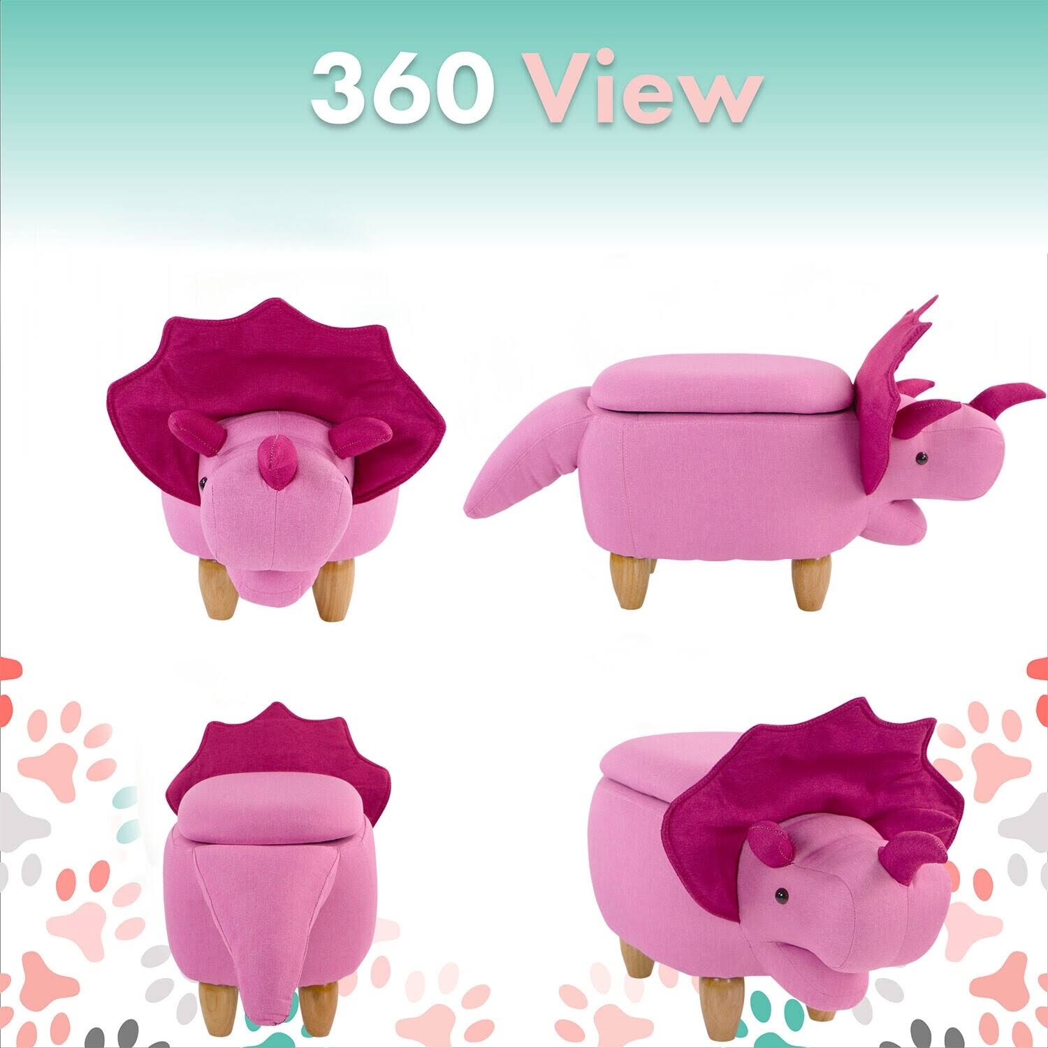 Critter Sitters 15 in. Pink Triceratops Storage Ottoman, CSDNOSTOTT-PNK