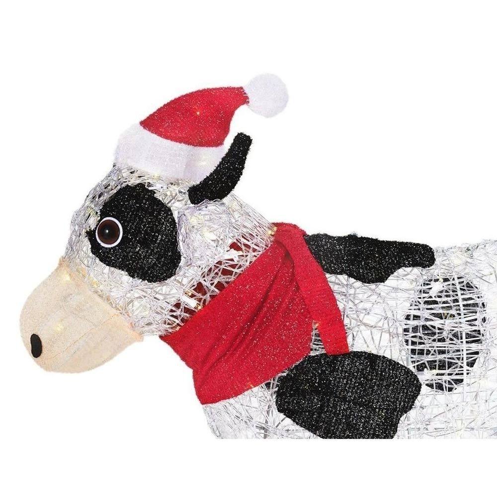 36 in. Pre-Lit Cow with Santa Hat