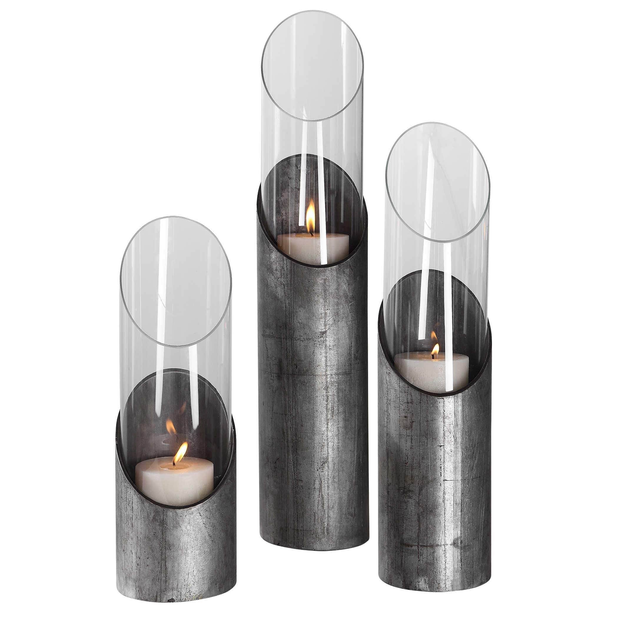 Uttermost Karter Iron u0026 Glass Candleholders Set of 3