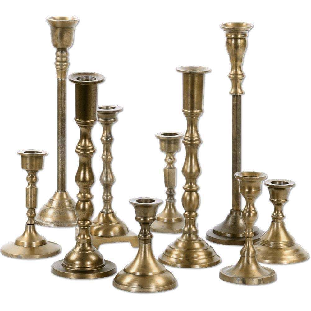 Koyal Wholesale Gold Mixed Taper Holders, Set of 10, Mismatched Candlesticks Set, Bohemian Decorative