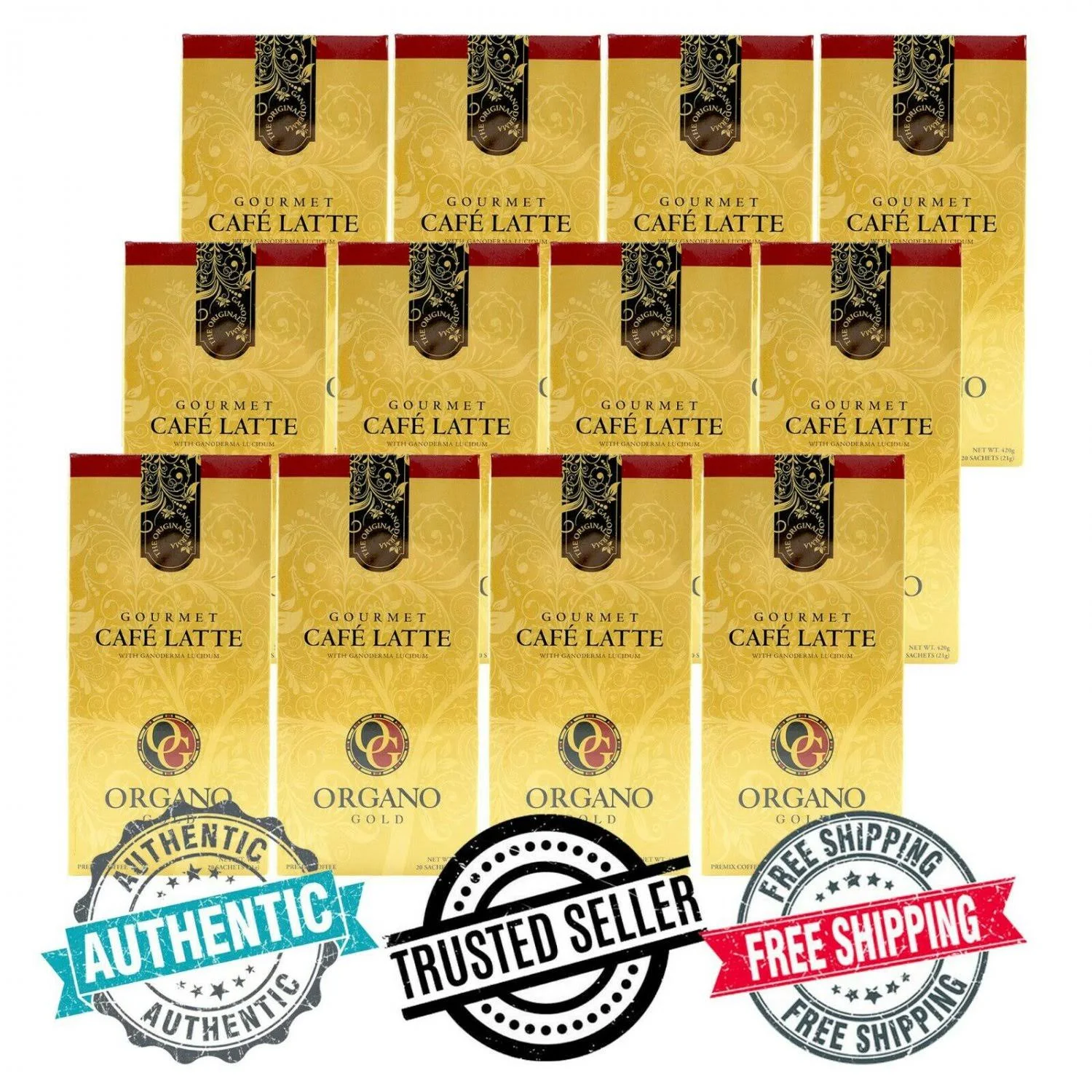 12 Boxes Organo Gold Cafe Latte W 100% Organic Ganoderma Extract expr